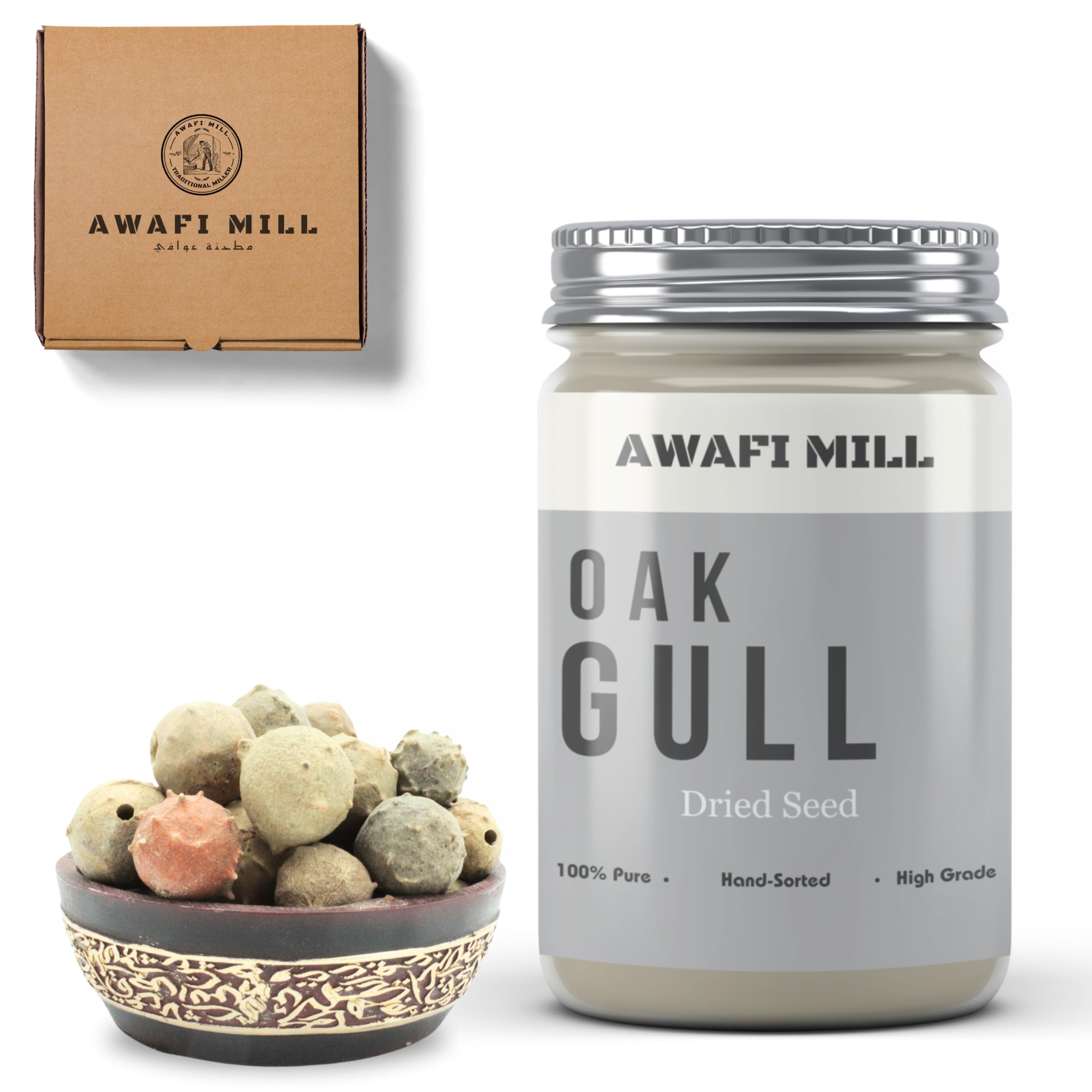 AWAFI MILL Dried Oak Gull (Masikkai Nut) - Premium Quality - Natural Astringent - Rich in Tannins - Traditional Herbal Remedy (Bottle of 50 gram / 1.7 Oz)