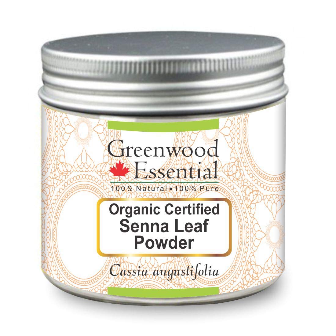 Greenwood Essential Pure Senna Leaf Powder (Cassia angustifolia) Organic Certified 100% Natural Therapeutic Grade 100gm (3.5 oz)