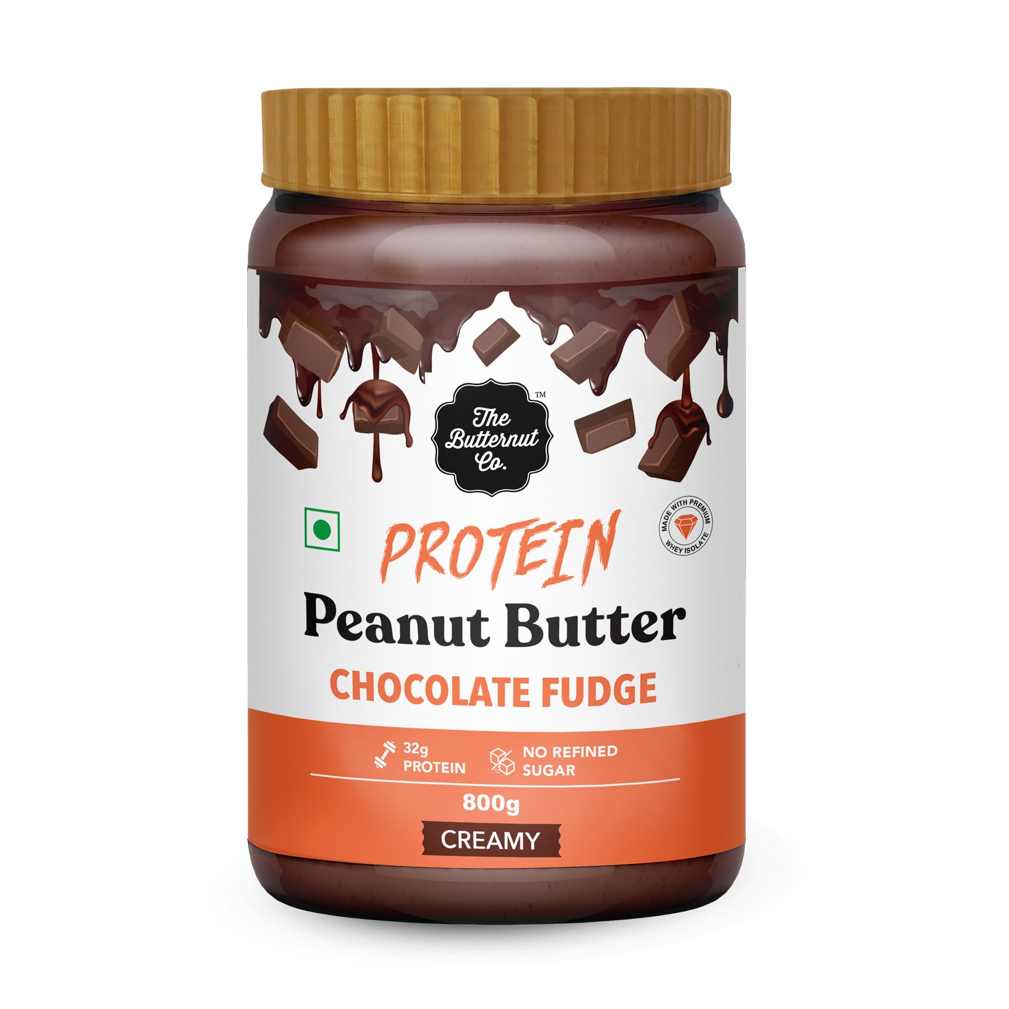 The Butternut Co. Protein Chocolate Fudge Peanut Butter,Creamy 32 G Protein|High Protein,Nutritious Treat For Breakfast All Natural No Cholesterol - 800Gram (Pack Of 1)