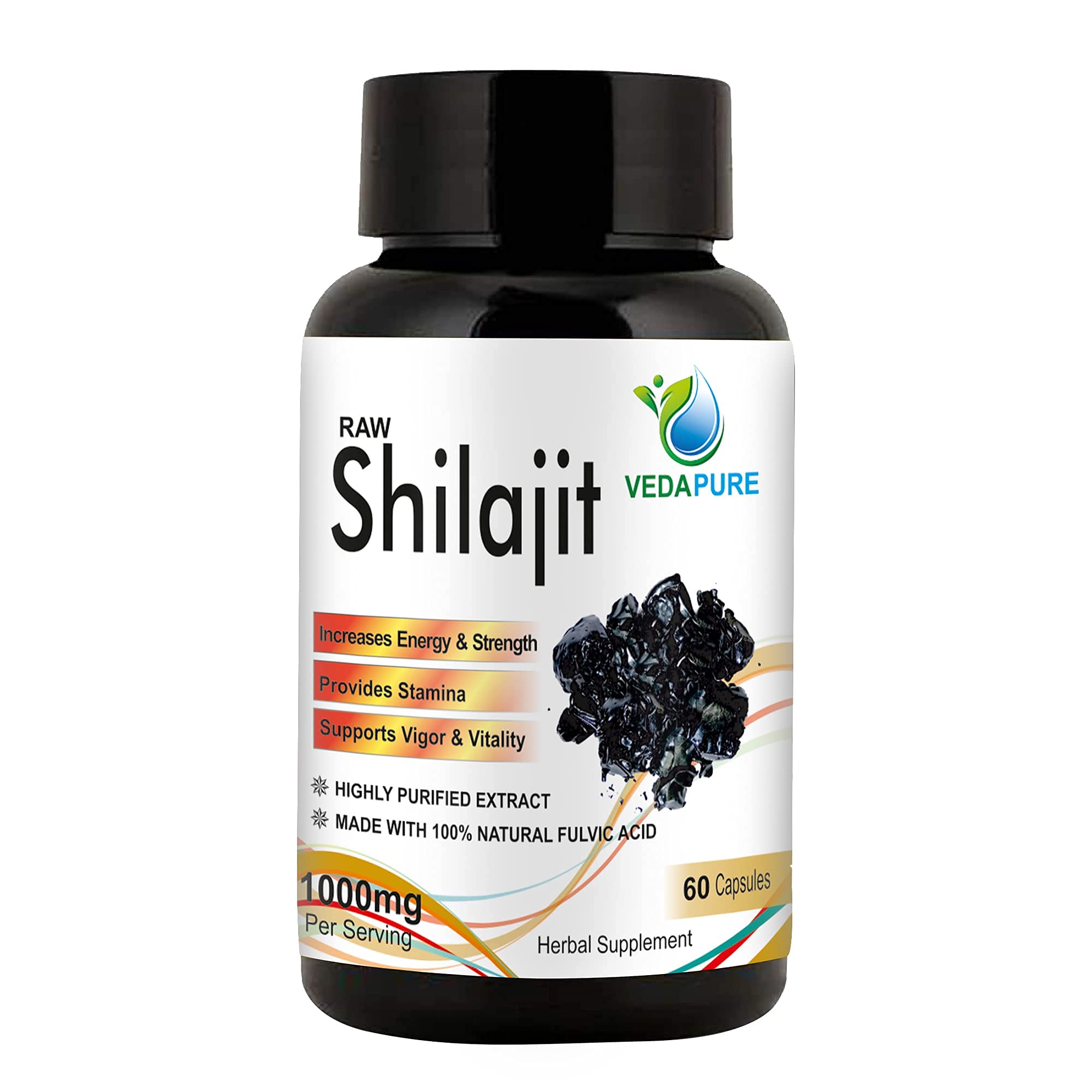 Vedapure Naturals Raw Shilajit/Shilajeet for Men & Women - 1000mg 60 Capsules (Pack of 1)