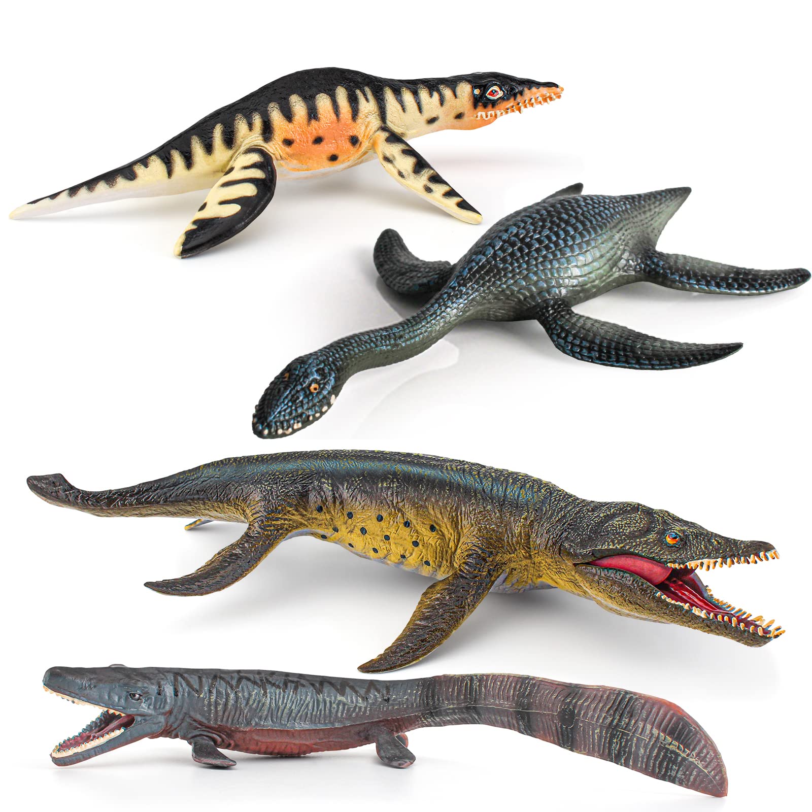 10Inch Realistic Ocean Life Toys Playset Large Prehistoric Sea Creatures Toys 4PCS Replica of Mosasaurus Plesiosaur Dinosaur Figures Collection Sea Animals for Toddler Boys Kids Birthday Gift