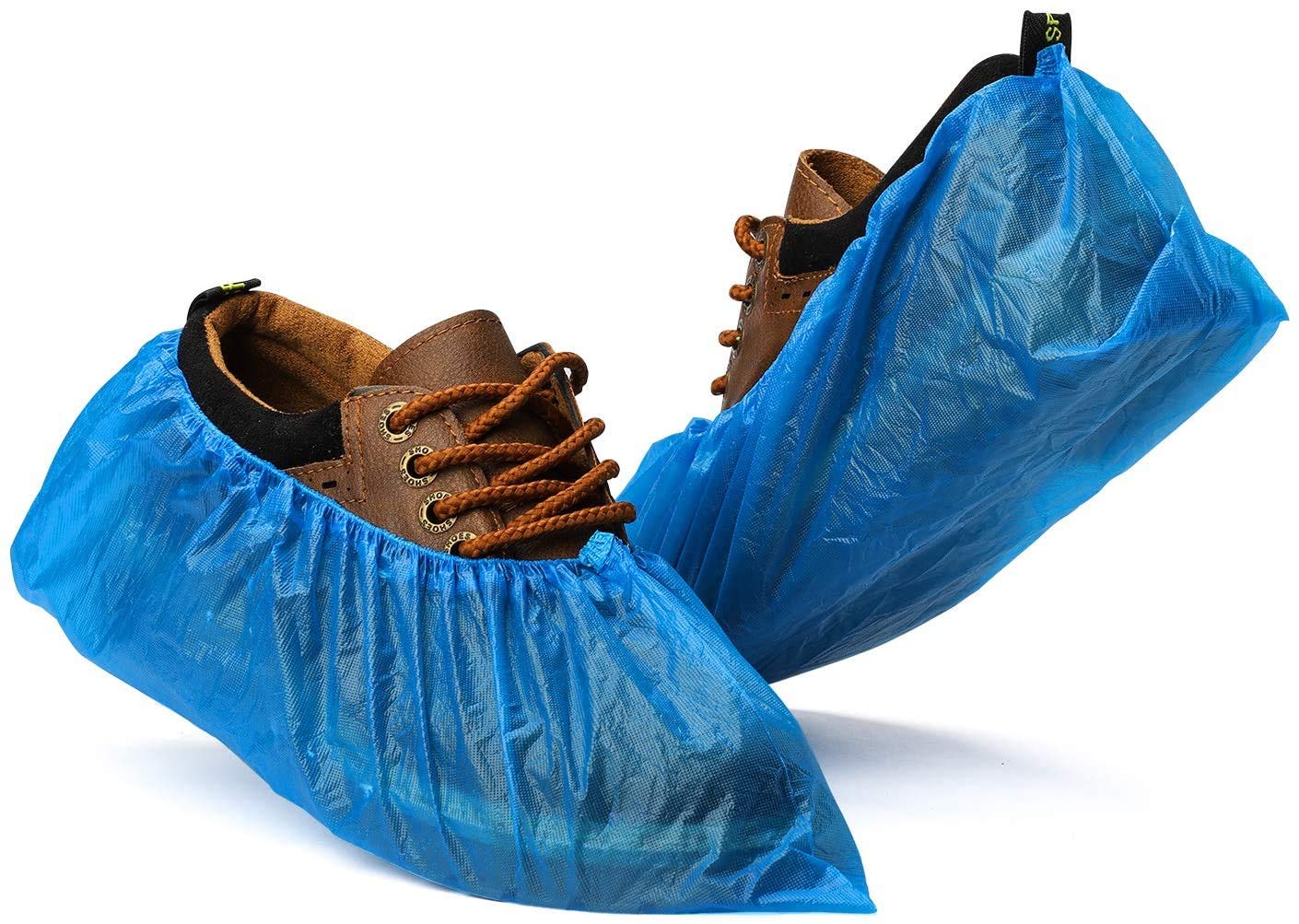 1ABOVEPremium Disposable Shoe Covers- Plastic Waterproof Foot Covering Dust Proof Indoor Shoe Protectors Blue One Size Fits All, (PACK OF 100)