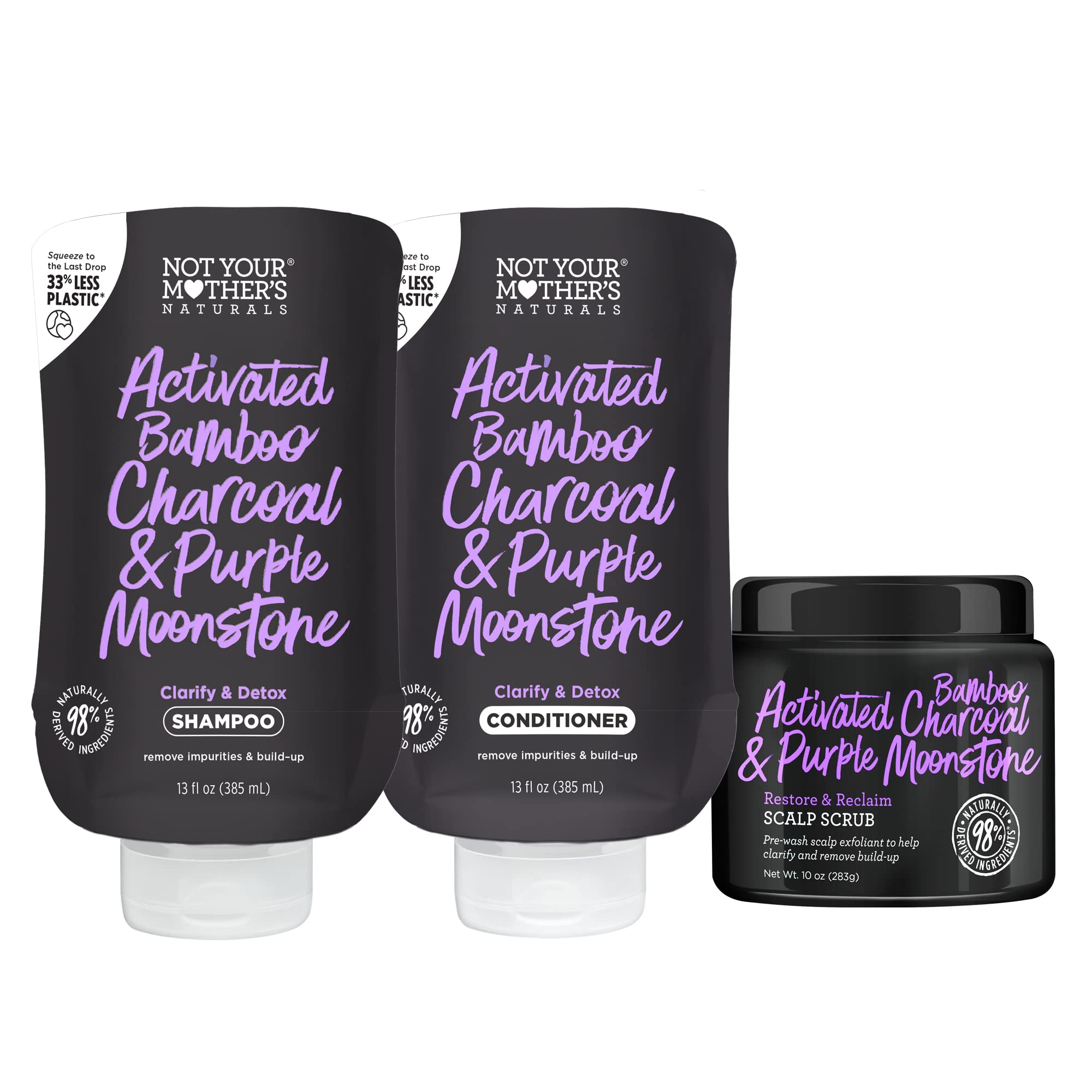 Not Your Mother's Clarify & Detox Shampoo & Conditioner Hair Car Set - 98% Naturally Derived Ingredients (Bamboo Charcoal & Purple Moonstone)