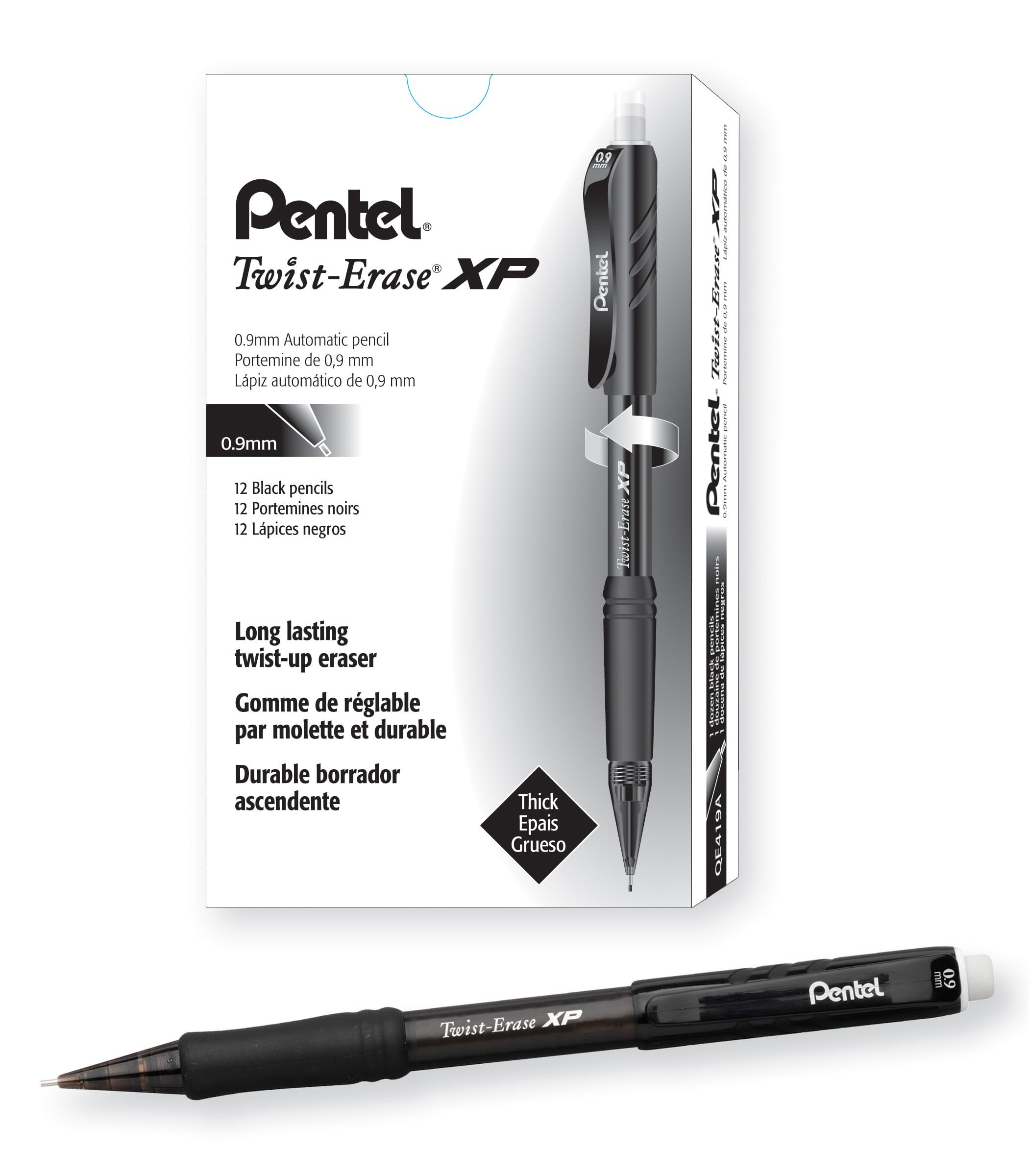 PentelTwist-Erase® Express Mechanical Pencils, 0.9 mm, Smoke Barrel, Pack Of 12