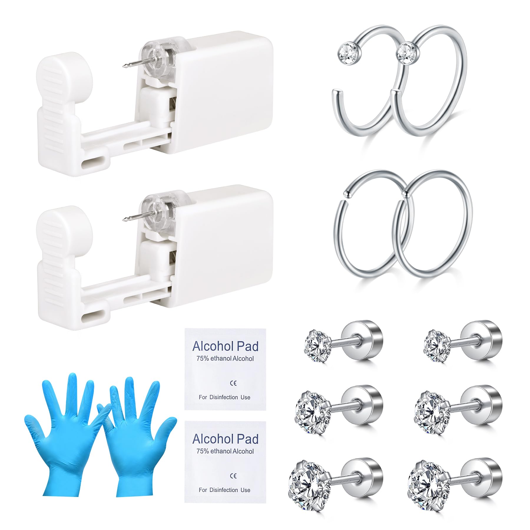 AVYRING16G Ear Piercing Kit, Stainless Steel Tragus Conch Helix Cartilage Piercing Kit Built-in Ear Studs, Disposable Automatic and Painless Piercing Gun, At Home Self Ear Piercing Kit Tool