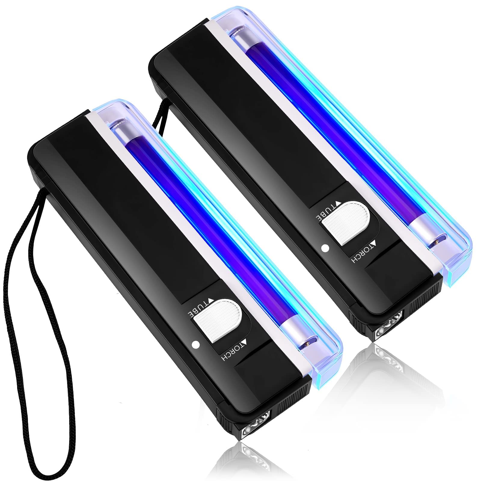 SYOSI 2 Pcs UV Flashlight Black Light, , Handheld Portable Blacklight LED UV Light Torch, Battery Operated Black Lights Counterfeit Bill Detector Light