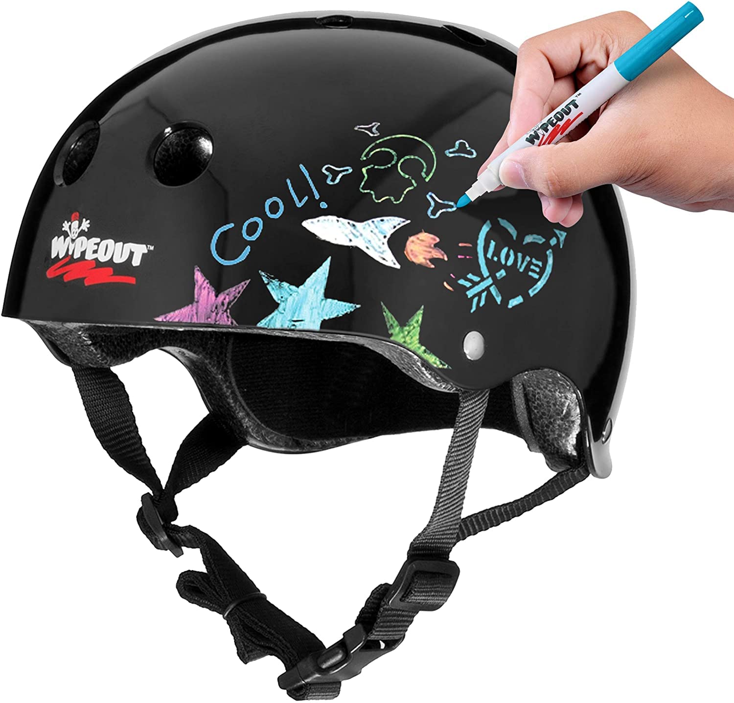 GyroorKids Electric Scooter with 180W Motor & LED Visible Display, Colorful Lights & Wipeout Dry Erase Kids Helmet for Bike, Skate, and Scooter, Black, Ages 8+