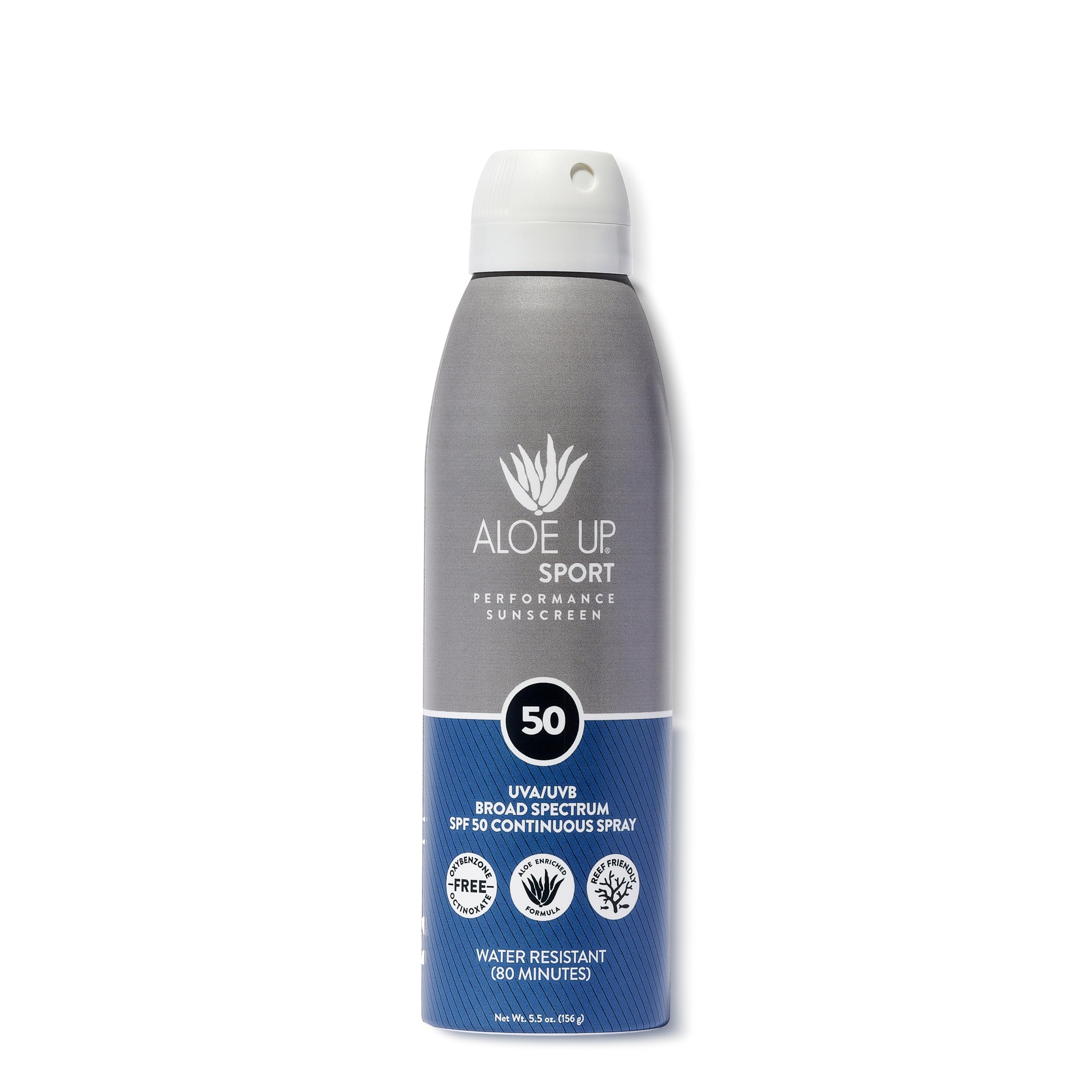 ALOE UP Sport Continuous Spray Sunscreen SPF 50 - Broad Spectrum UVA/UVB Sunscreen Protector for Face and Body - With Aloe Vera Gel - Fast Absorbing Sheer Formula - Reef Safe - Fragrance-Free - 6 Oz