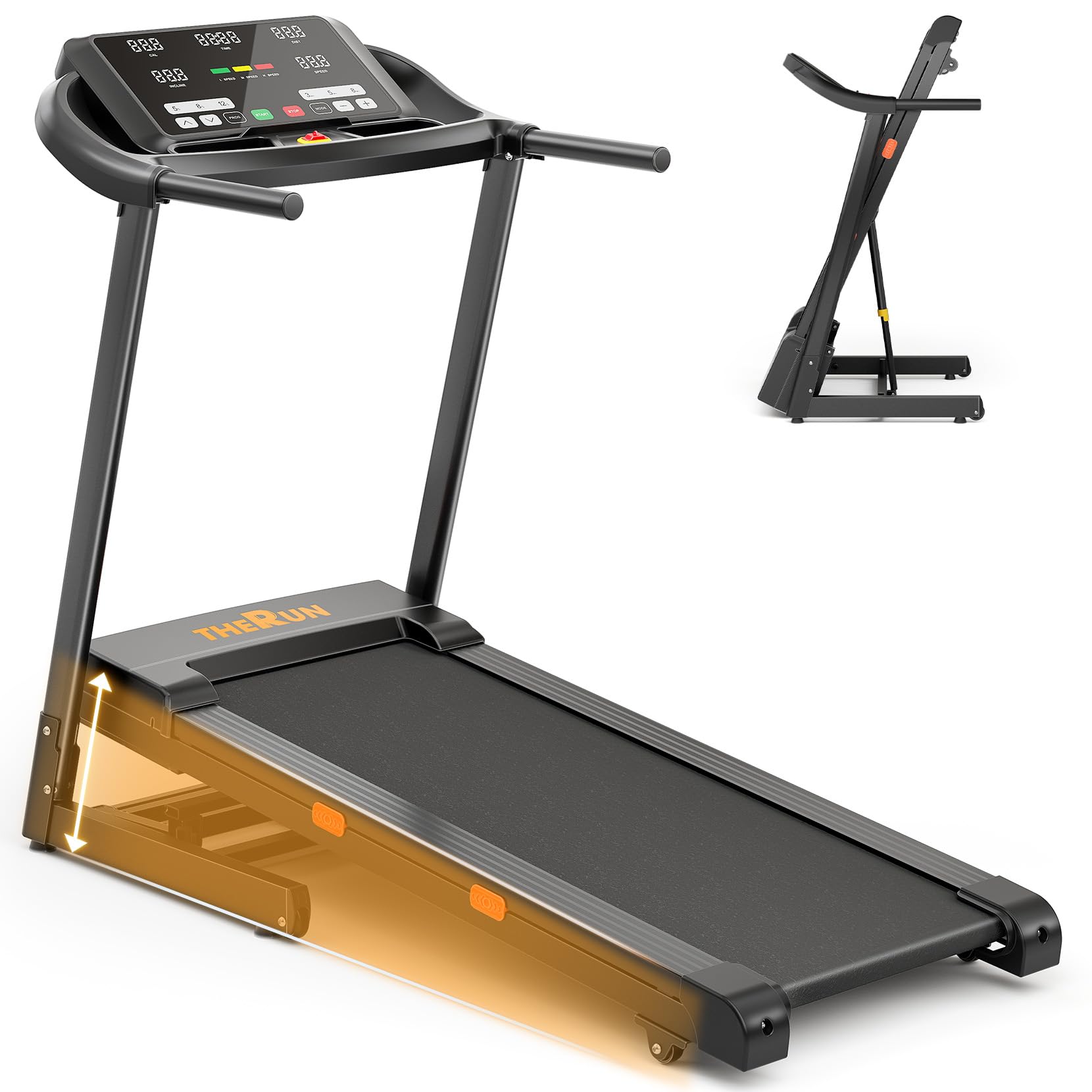 THERUN Incline Treadmill, 0-12% Auto Incline Treadmill for Running and Walking, 265 lbs Weight Capacity Folding Treadmill with Wide Belt, 3.0HP,18" LCD Screen，2 Layers Shock-Absorbing