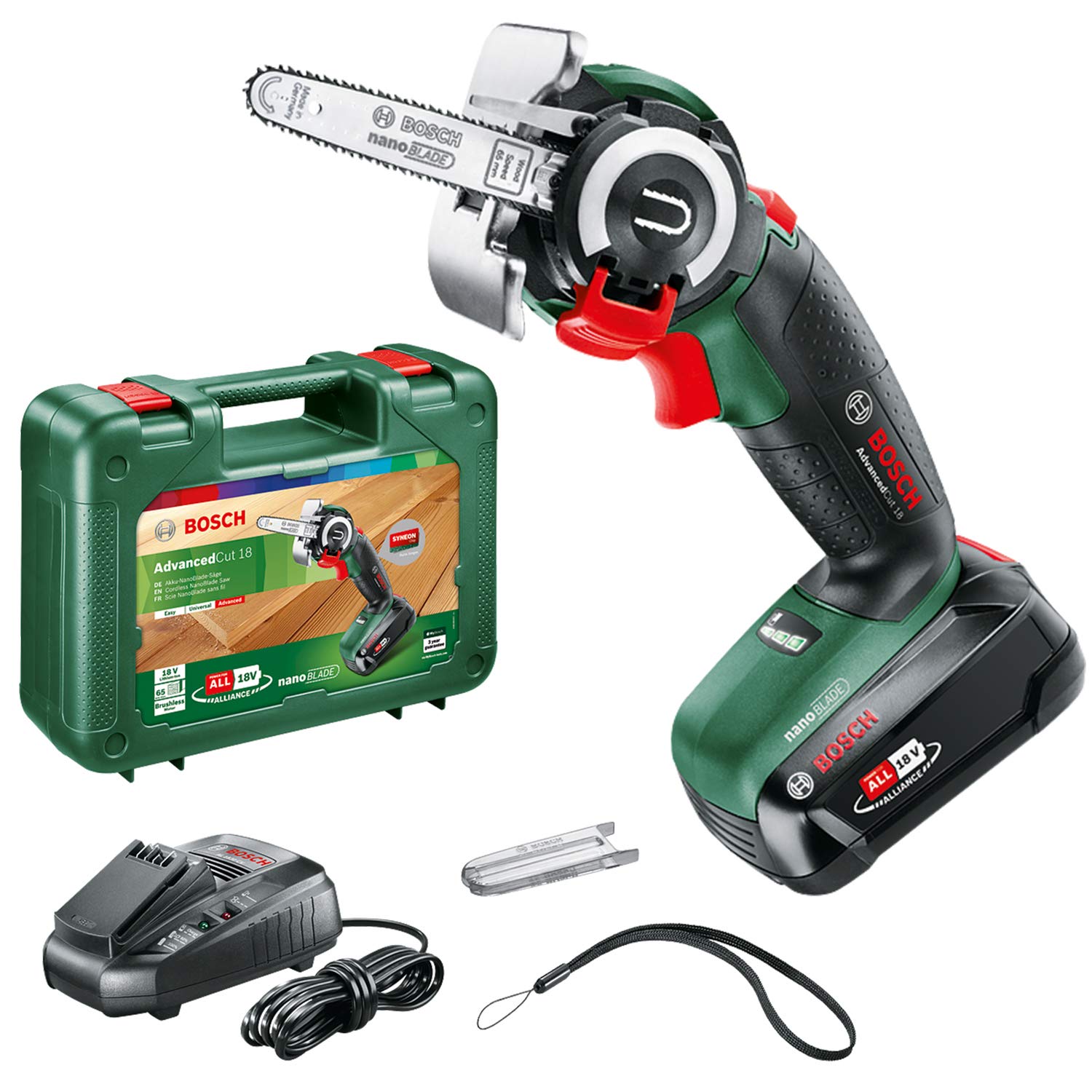 BoschHome and Garden 18 Nanoblade Cordless Saw Advancedcut, 18 Volt System, in Carrying Case, Green