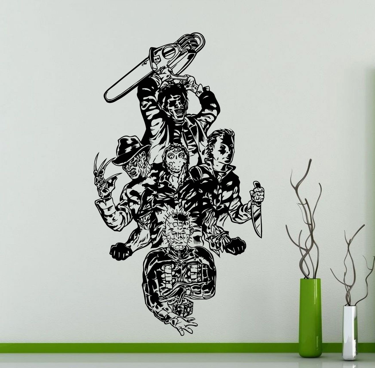 Movie Maniacs Wall Decal Freddy Krueger Jason Voorhees Monster Horror Vinyl Sticker Home Kids Girl Boy Room Interior Art Decoration Any Room Mural Waterproof Vinyl Sticker (312su)