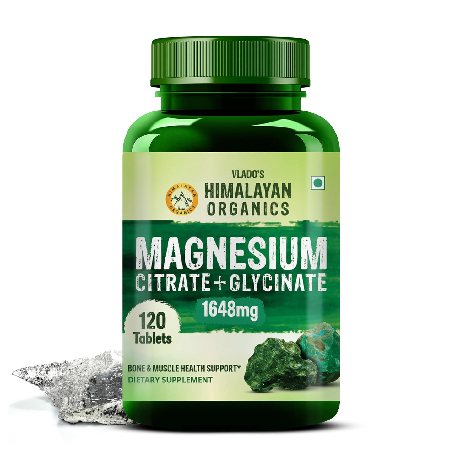 Vlado’s Himalayan Organics Magnesium Citrate + Glycinate + Oxide Complex 1648 mg Supplement For Men And Women | Boost Heart, Nerve & Muscle Health | Good For Strong Bones | Maintain Sugar Level - 120 Vegetarian Tablets