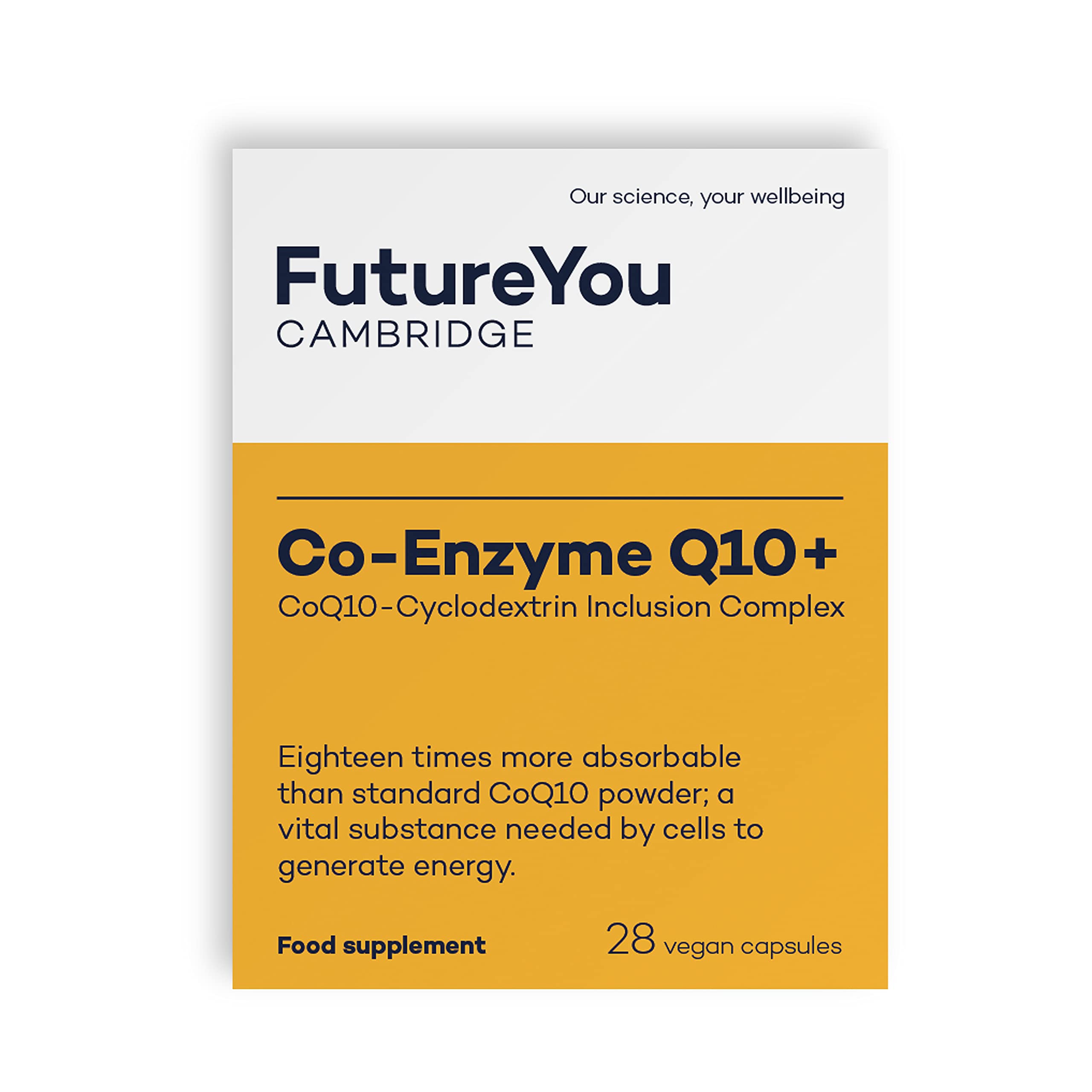 FutureYou CambridgeCo-Enzyme Q10+ 250mg Cyclodextrin Inclusion Complex - High Strength, Easy-to-Absorb Formulation - Vegan Suitable CoQ10 Supplement - 28 Day Supply - Developed , UK