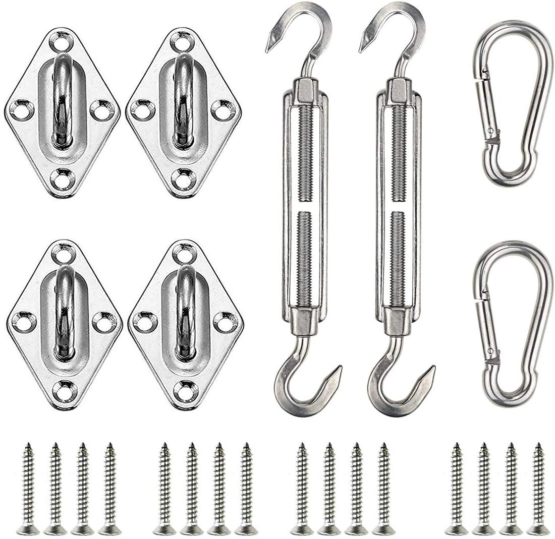 DELFINOHeavy Duty Sun Shade Sail Fixing Kit for Garden Triangle and Square, Rectangle - 304 Stainless Steel Sun Shade Sail Fixing Hardware Accessories Kit (Fixing Kit a - 2x4x2)