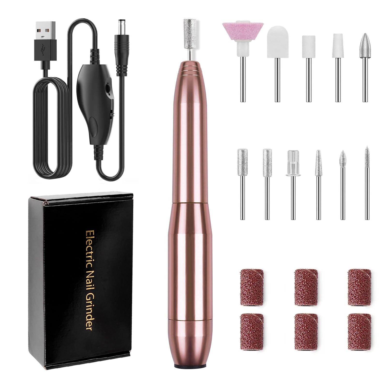 Electric Nail Drill Machine Kit, Portable Nail File Efile Set, with 11PCS Nail Drill Bits & 6PCS Sanding Band, for Acrylic Gel Nails, Manicure Pedicure Polishing Shape Tools, for Home Salon Use