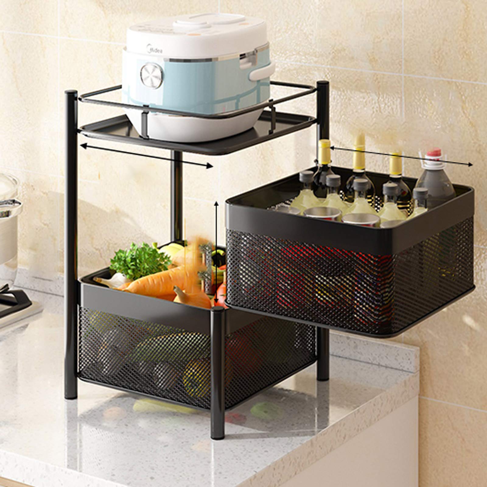 YZZR Kitchen Shelf,Vast Square/Round Layered Shelf Storage Rack Kitchen Rotating Vegetable Rack Floor-Standing Multi-Layer Kitchen Storage Rack Household Storage Shelf For Kitchen Living Room