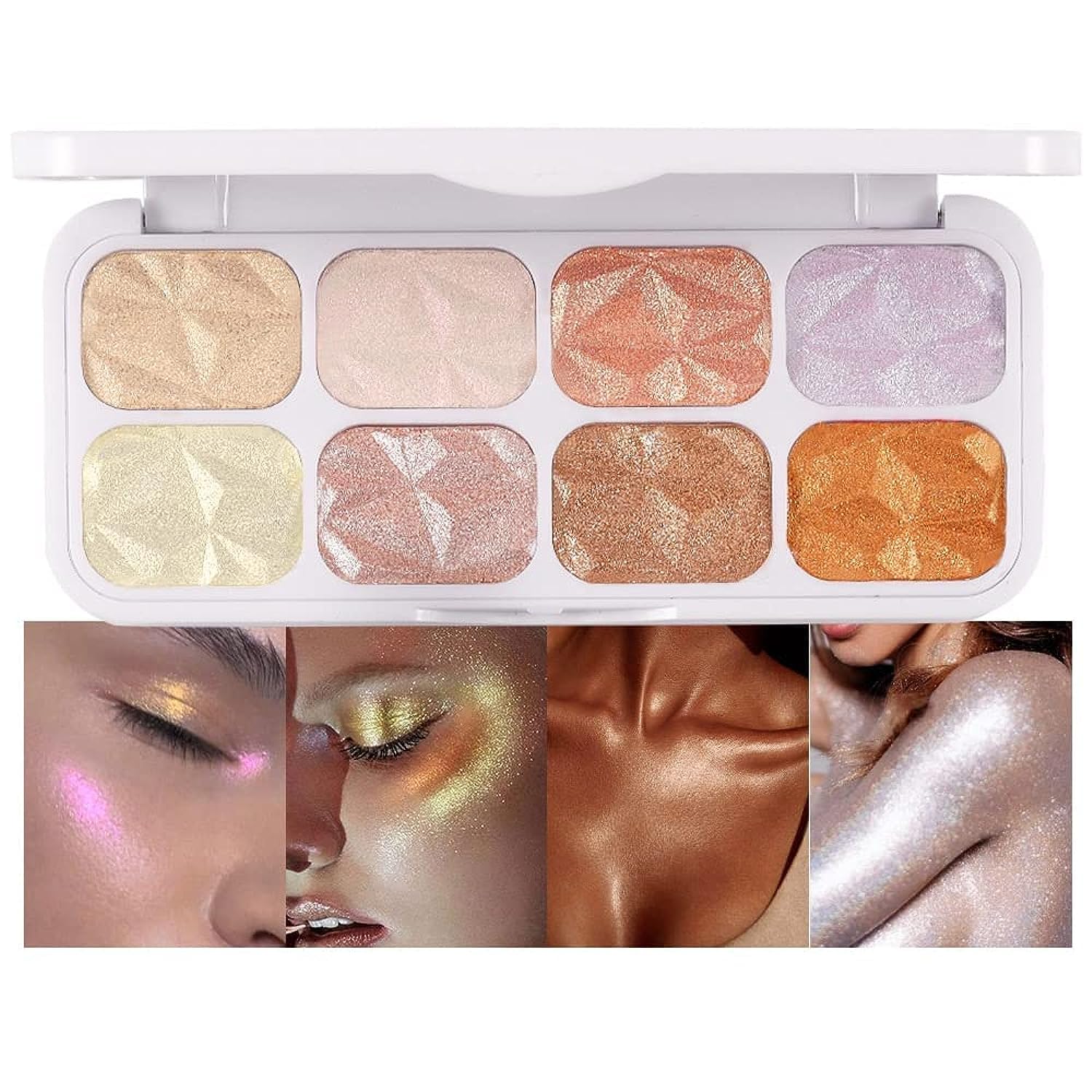 TYCA 8 Colors Face Body Shimmer Highlighter Highlight Makeup Contour Palette iluminadores de maquillaje,Highlighter+Makeup Gold Shimmer Blush Bronzer and Makeup Highlighter Powder Palette Illuminators