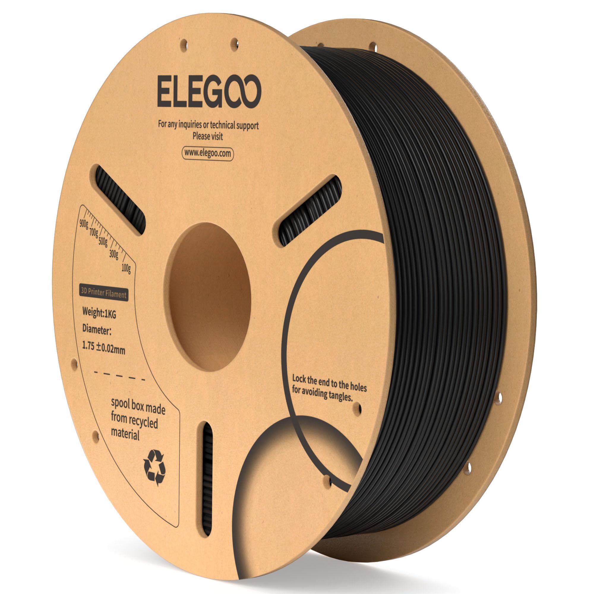 ELEGOO PLA Filament 1.75mm Black 1KG, 3D Filament Dimensional Accuracy +/- 0.02mm, 1kg Cardboard Spool(2.2lbs) 3D Printing Filament Fits for Most FDM 3D Printers