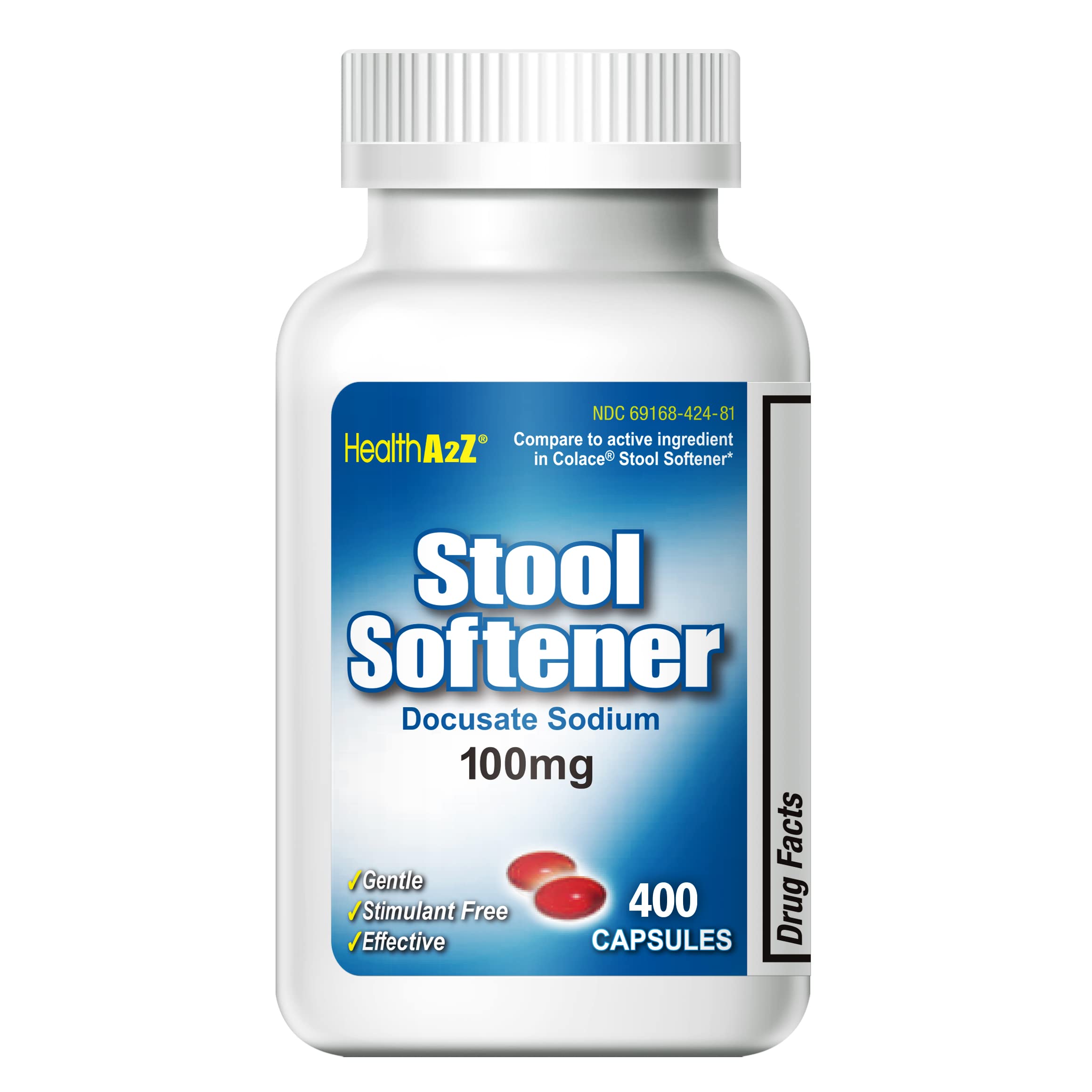 HealthA2ZStool Softener | Docusate Sodium 100mg | Red Capsules | Dependable | Gentle Constipation Relief (400 Counts (Pack of 1))