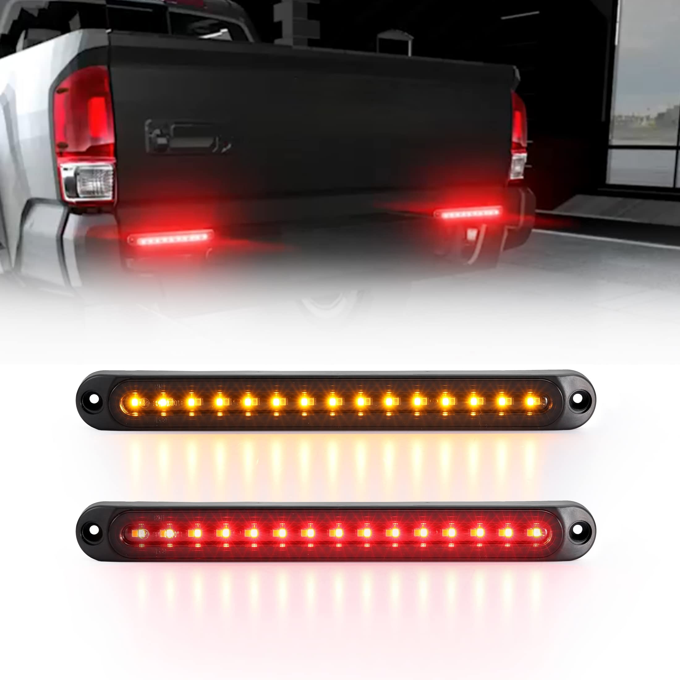 ALAVENTE 2Pcs Universal 10" LED Tail Light Bar Brake Stop Turn Signal Lights Assembly with Sequential Flow Signal Red & Amber Light Strip for Most Truck Trailers Pickup Boat Work Vehicles