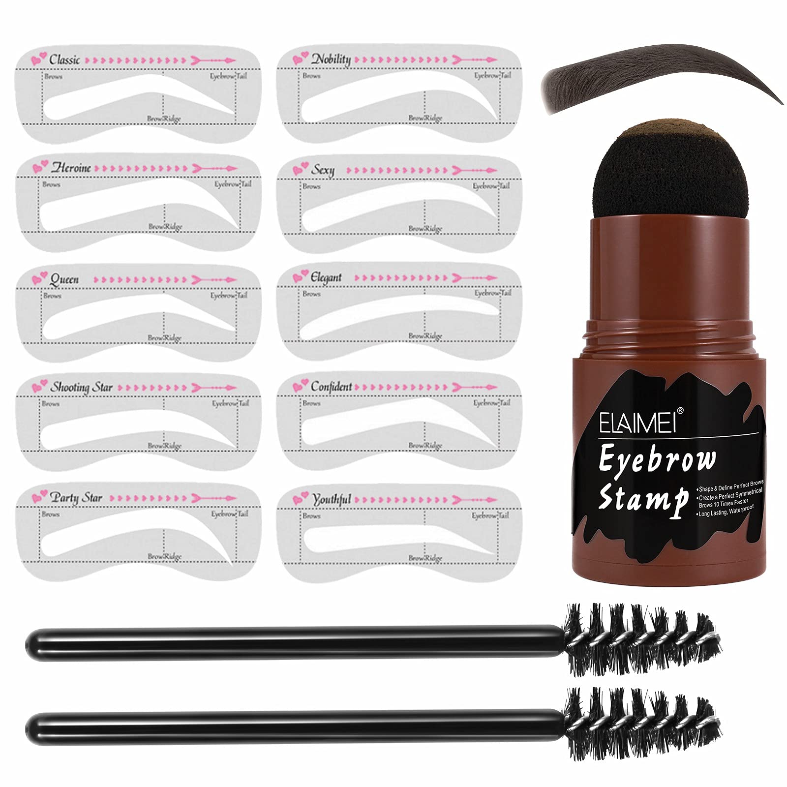 Eyebrow stencil kit Waterproof, Reusable Styling Tool Brow Stamp Shaping Kit Professional Eyebrow Powder Stamp Makeup Long Lasting Buildable Eyebrow Makeup Professional - Brown