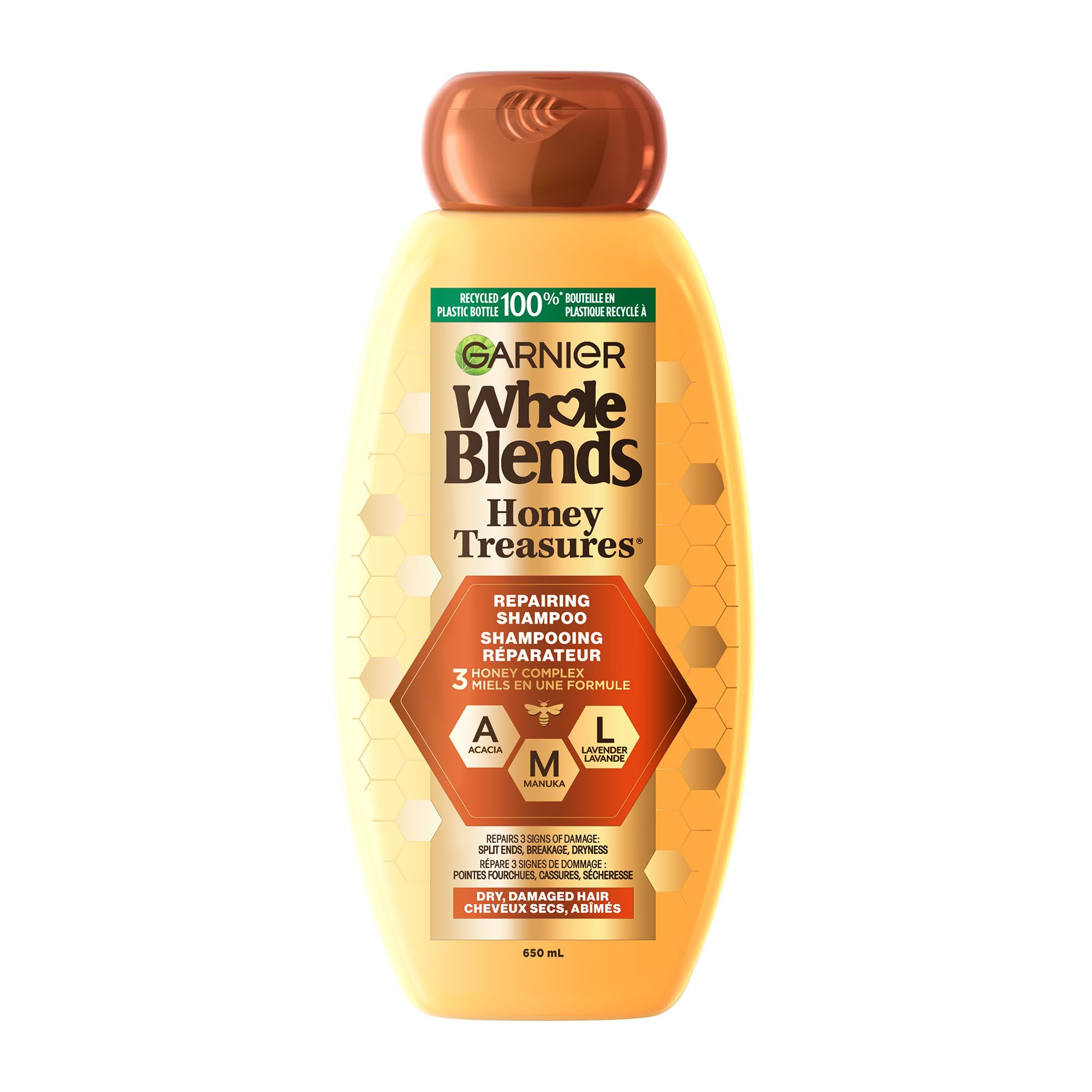 Garnier Whole Blends Repairing Shampoo Honey Treasures, For Damaged Hair, 22 Fl Oz (Pack of 1)