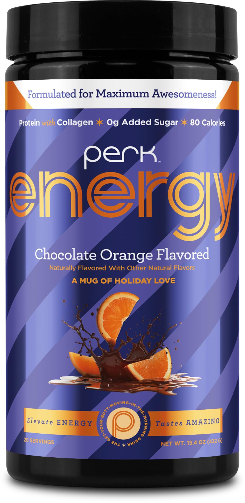 Perk Energy Original Chocolate Orange Flavored (20 Servings) - Gluten Free, Soy Free and Peanut Free.