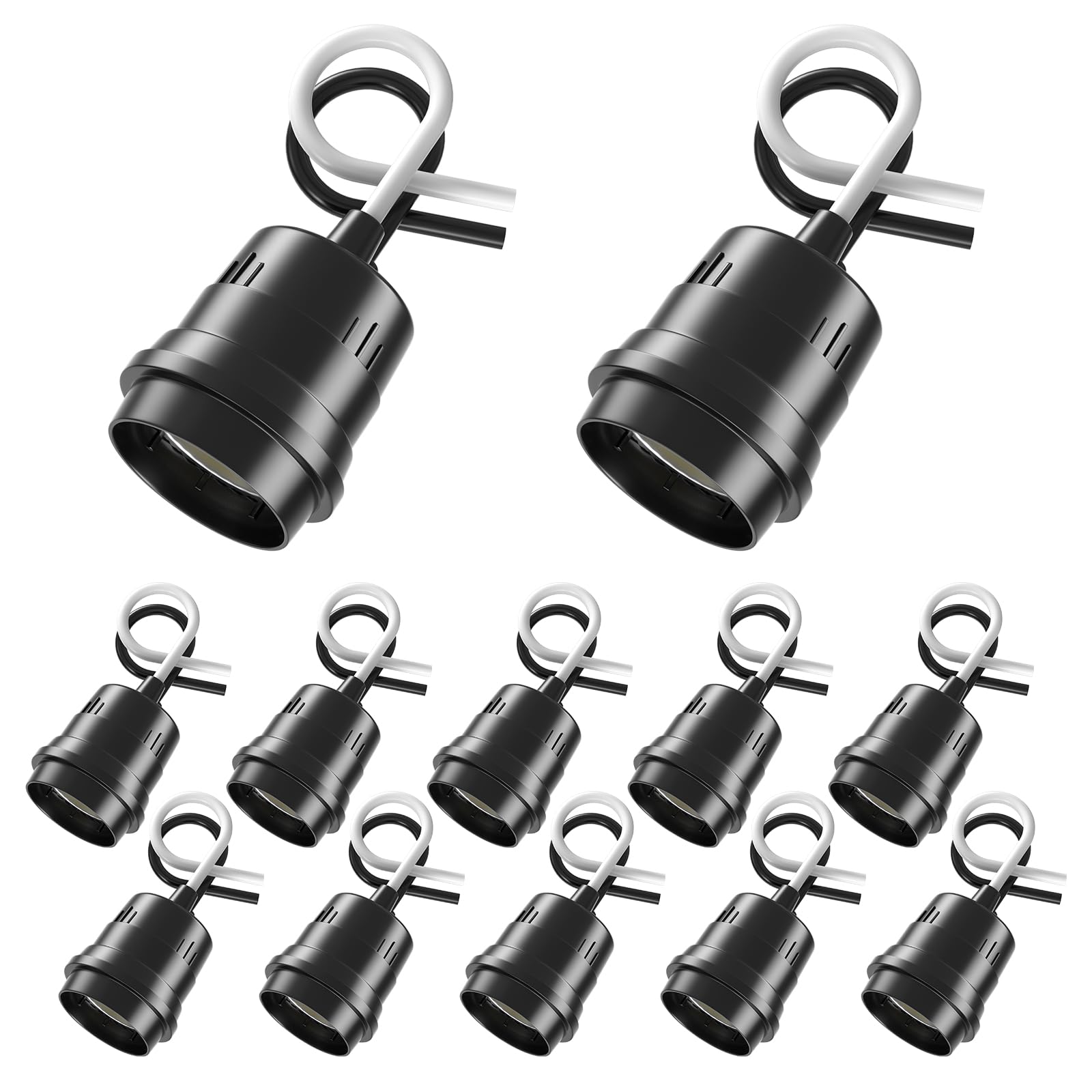 12 Pcs Light Bulb Socket E26 Lamp Socket Black Pigtail Lamp Holder Light Socket with Cord for Temporary Light DoRight Bulb Sockets for Outdoor Garden Patio DIY Lighting, 110-250V, 4A, 60W Max