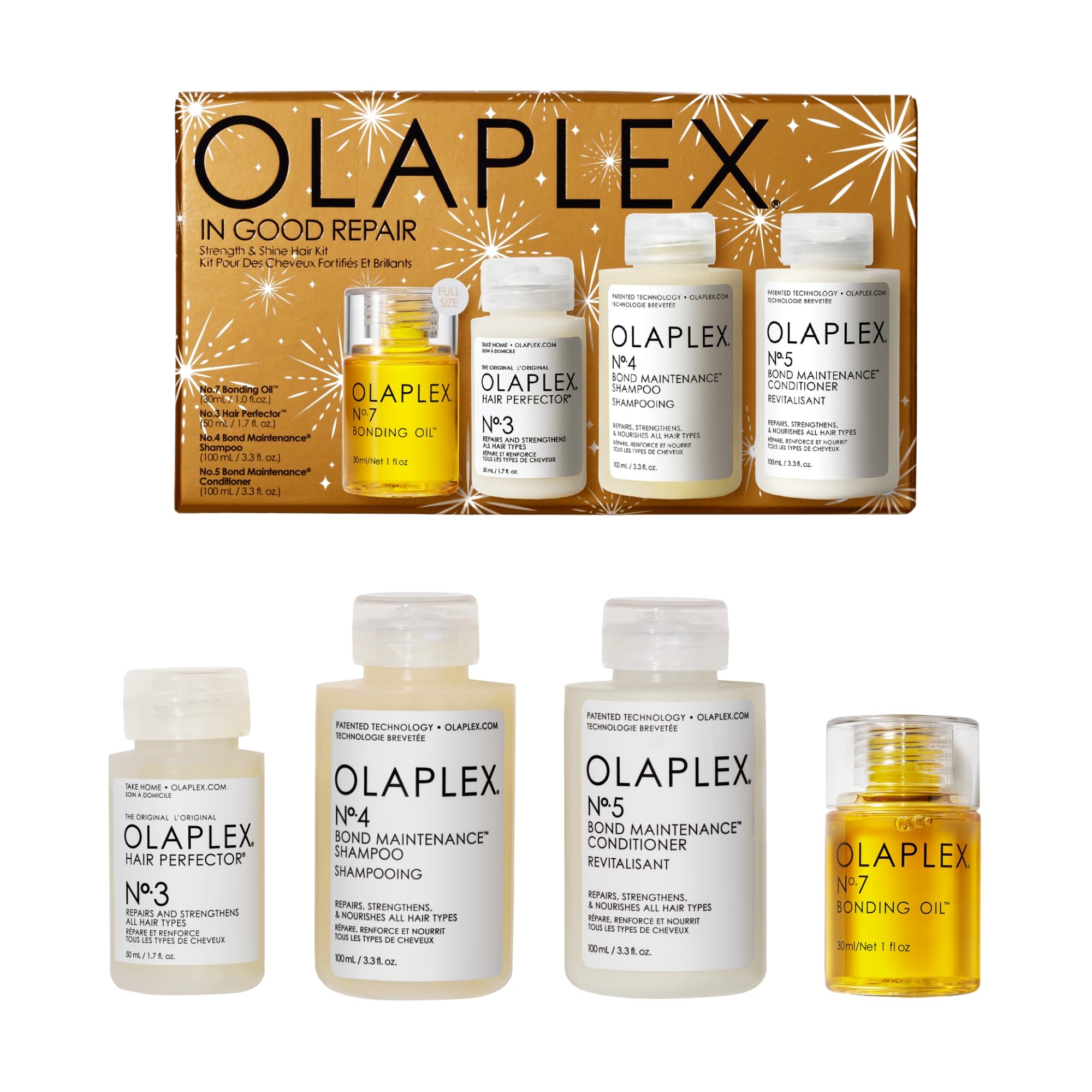 Olaplex In Good Repair Hair Kit: No. 3, 4, 5, 7, Shampoo & Conditioner Set, Hydrate, & Control Frizz (72H), Bonding Oil to Shine & Protect, Perfector to Strengthen & Reverse Damage