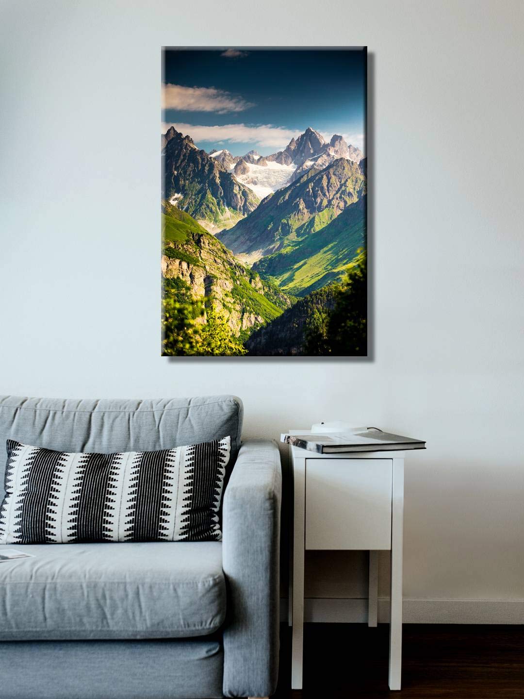 999STORE Landscapes Mountain Valley Printed Framed Canvas Painting (18x30 Inches, Multicolour)