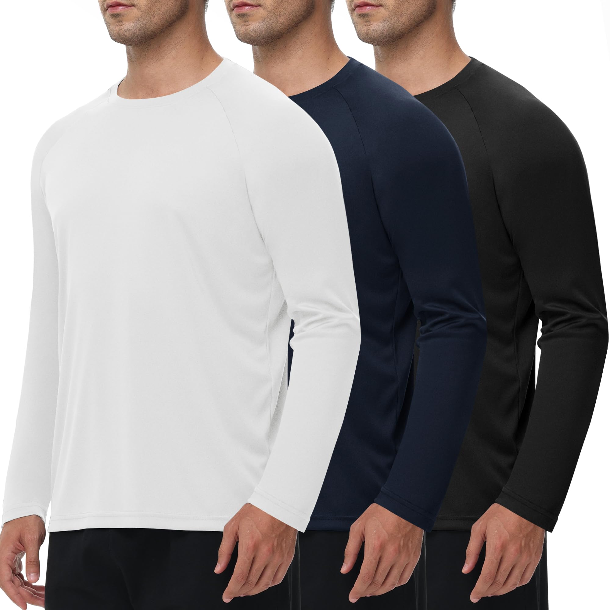 3 Pack Long Sleeve Shirts for Men - Dry Fit Moisture Wicking UV UPF Sun Protection T-Shirts for Casual Workout Fishing