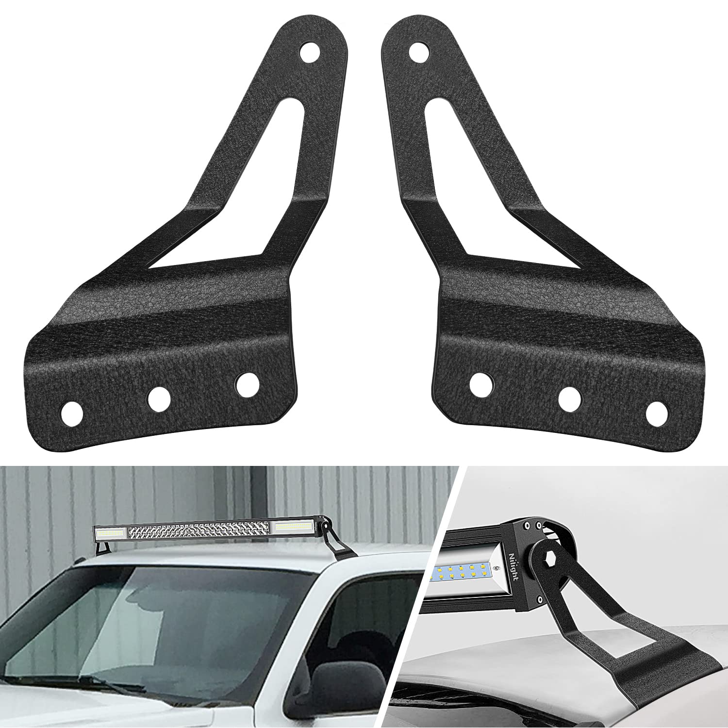 Nilight 2PCS 52” Curved LED Light Bar Bracket at Upper Windshield Roof Cab for 07-13 Chevy Silverado Suburban Avalanche Tahoe & GMC Yukon Sierra, 2 Years Warranty