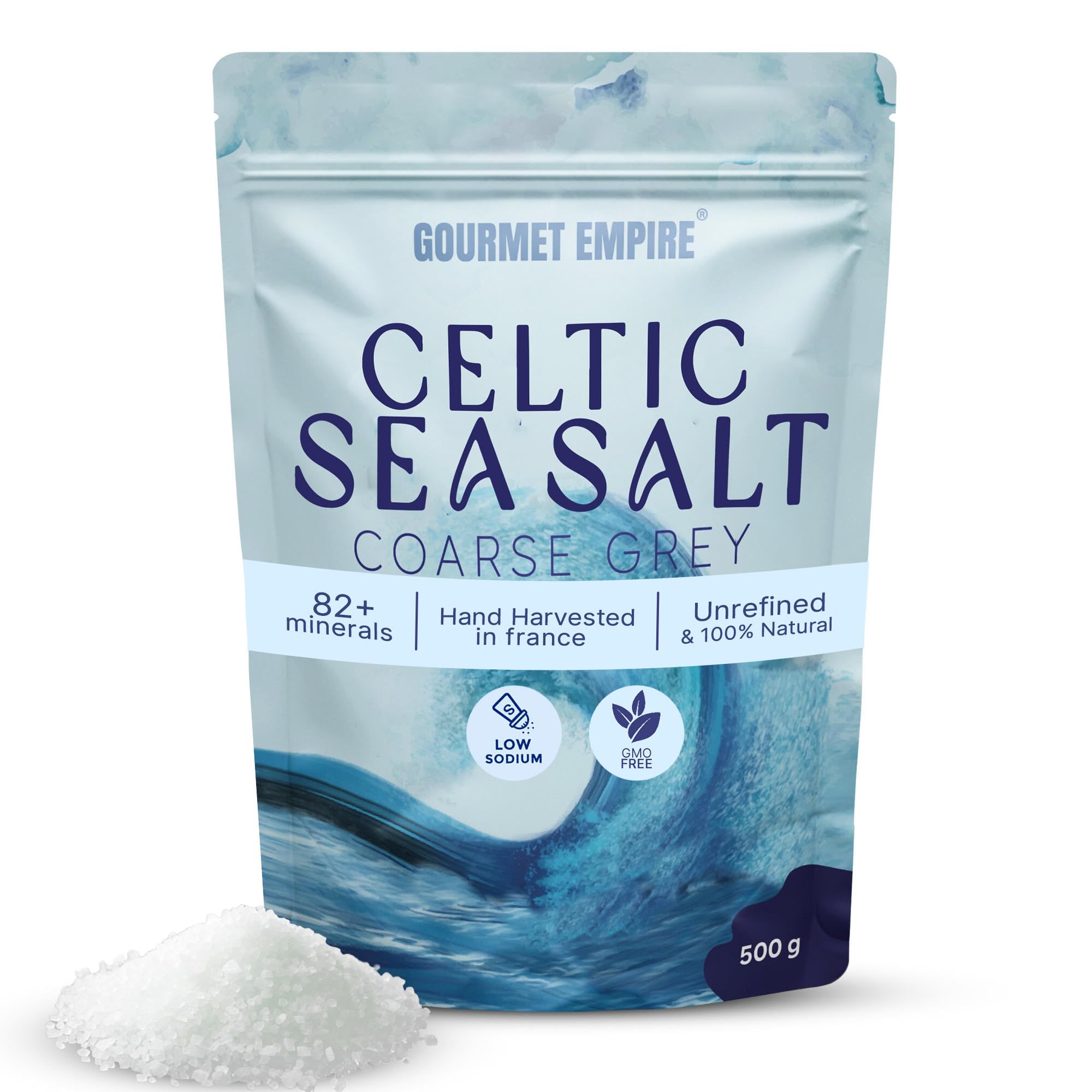 Celtic Salt Organic – 500g Pure Unrefined Celtic Sea Salt Hand-Harvested in France – 82 Minerals Crystal in Ziplock Foil Packaging – Non-GMO, No Additives – Authentic Celtic Salt