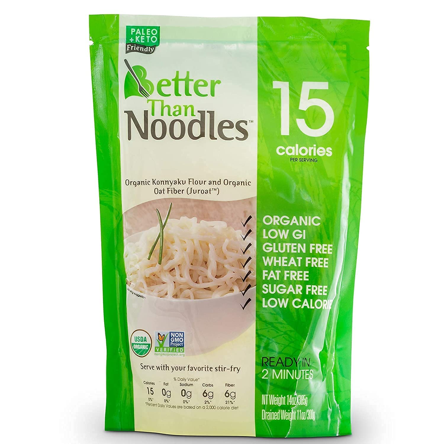 Better Than Noodles Certified Organic. Vegan, Gluten-Free, Non-GMO, Konjac Noodles 14 Ounces (6 Pack)