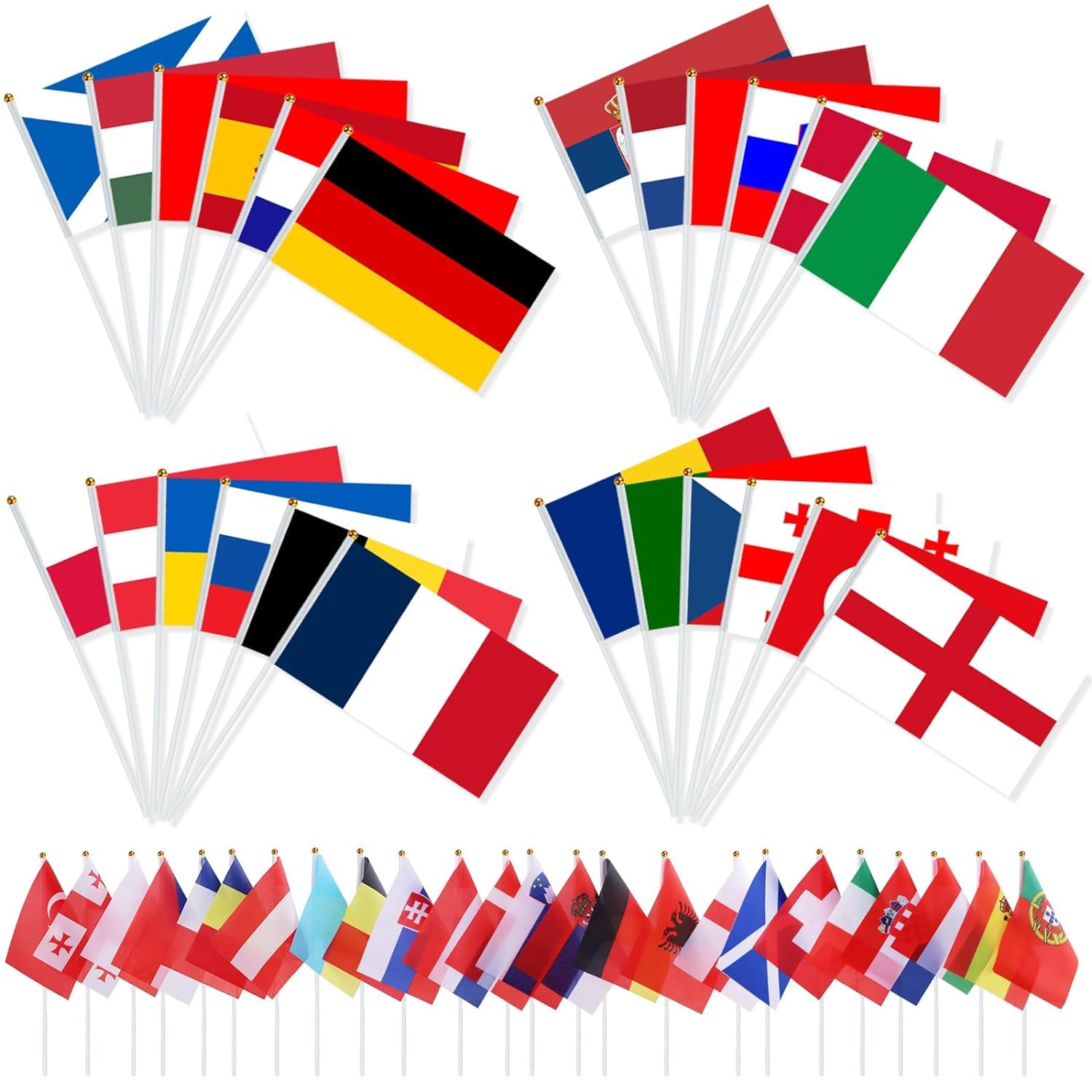 YIMICO Euro Cup 2024 National's Double Side Fabric Decorated Hand Held Waving Flags Portable Decroations Flags for Match, Football Party, Restaurant, Bar Decoration