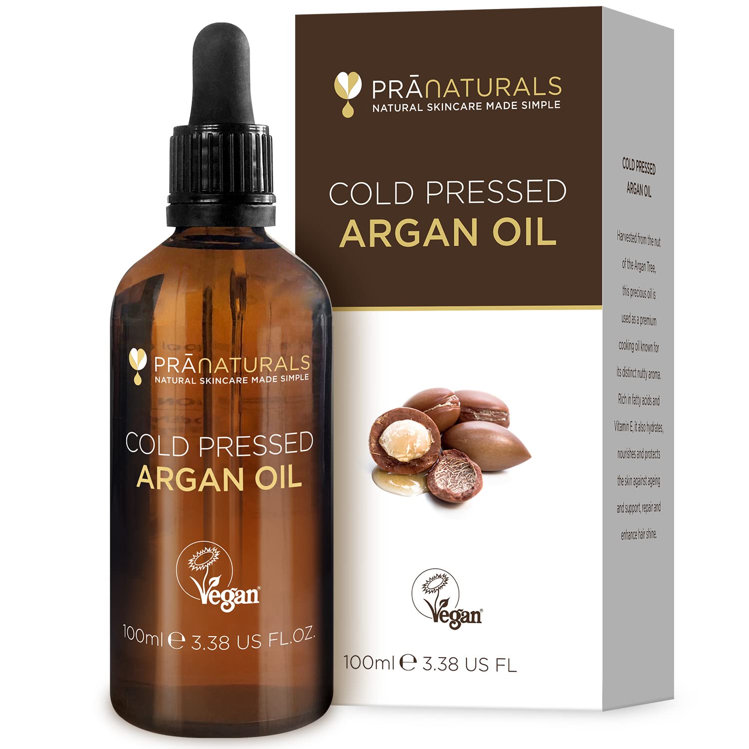 PraNaturals 100% Moroccan Pure Natural Argan Oil for Face & Body 100ml – Rich in Vitamin E for Healthy Skin, Hair & Nails – No Parabens or SLS – Vegan, Cruelty-Free