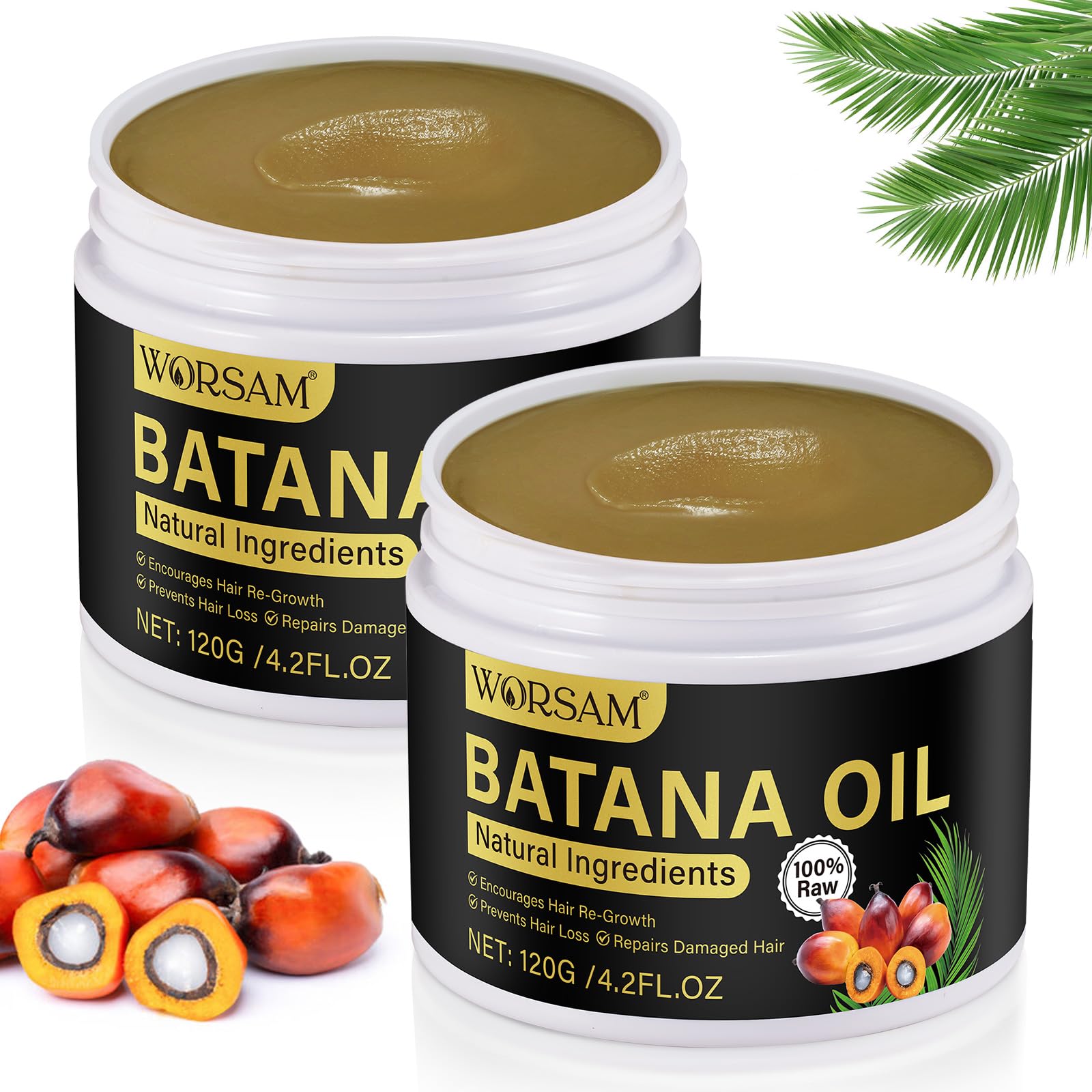 Raw Batana Oil for Hair Growth, (2pcs) 100% Pure - Dr. Sebi Organic Batana Oil from Honduras, Stimulate Hair Growth, Prevent Hair Loss, Eliminates Split Ends for Men & Women 120g