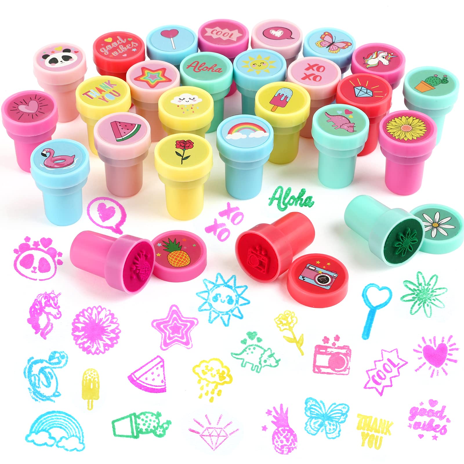 Kesote 26Pcs Assorted Stamps for Kids Self Inkling Stamps Ink Stampers for Kids Teacher Reward Prizes Treasure Boxes Gift Bags Fillers