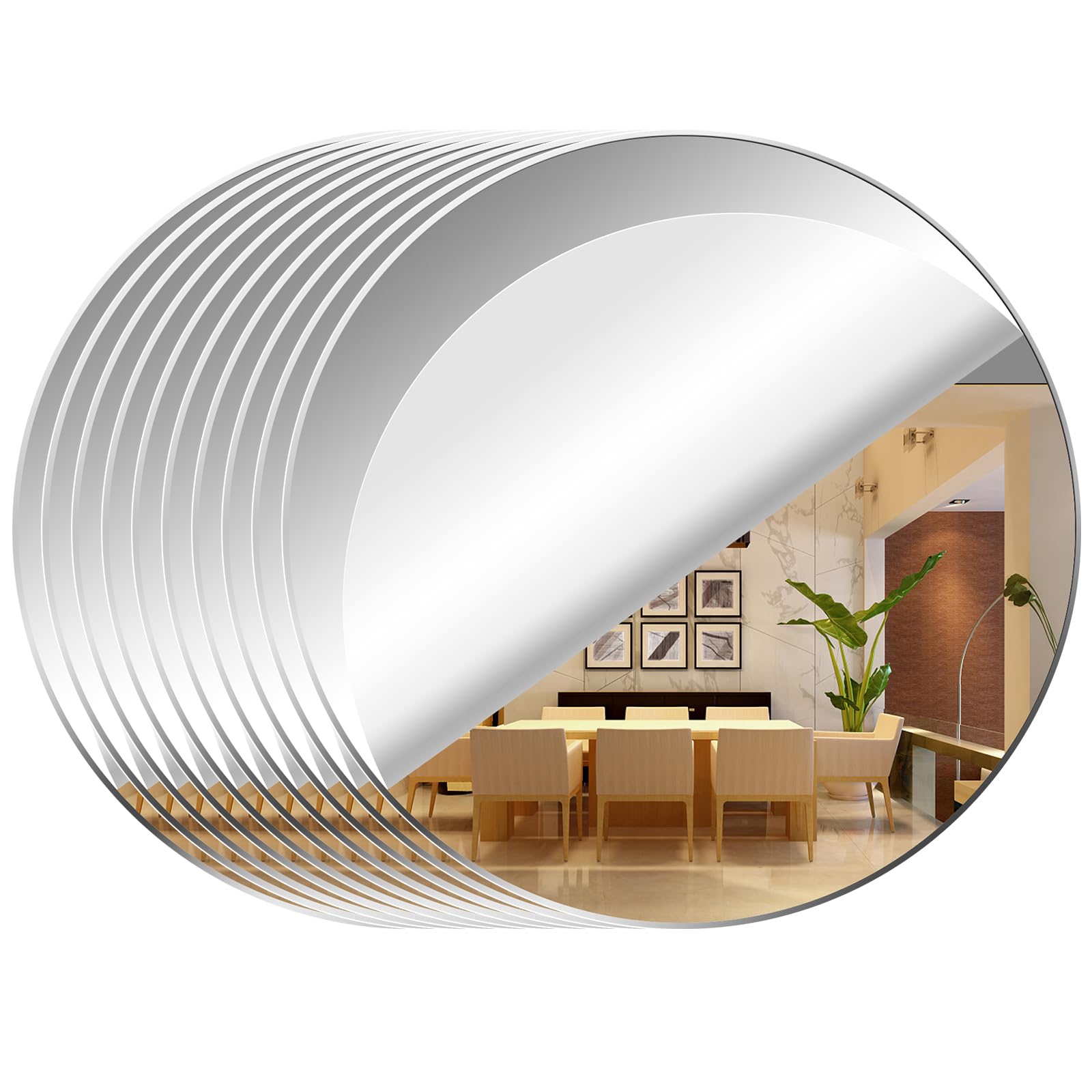 10 Pcs Round Wall Mirror Self Adhesive Large Non Glass Mirror