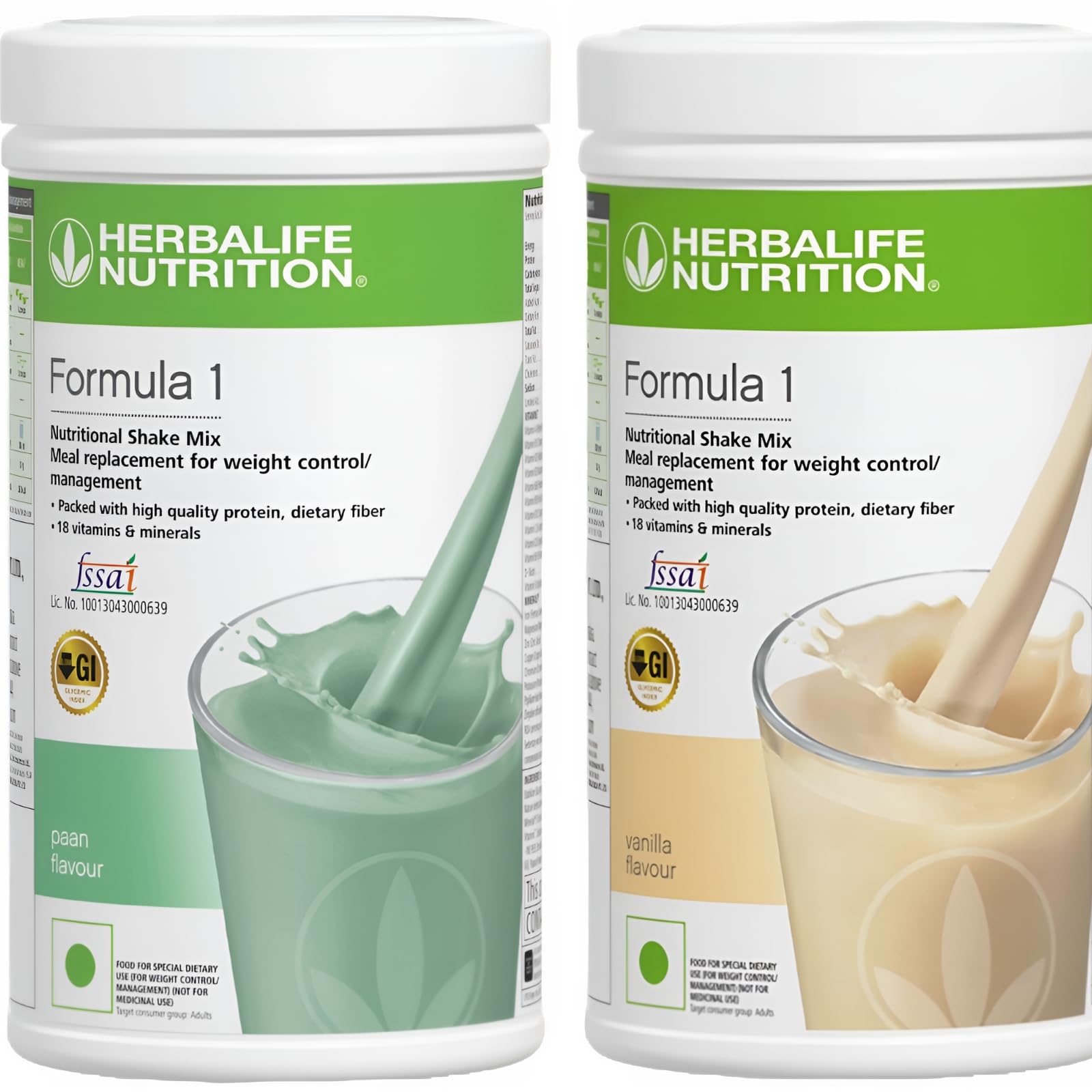 Herbalife Formula 1 Nutritional Shake Mix - Pack of 2, 500g Each - Herbalife Shake - Herbalife Protein Powder - Herbalife Weight Loss Meal Replacement (Formula 1 Paan, Formula 1 Vanilla)