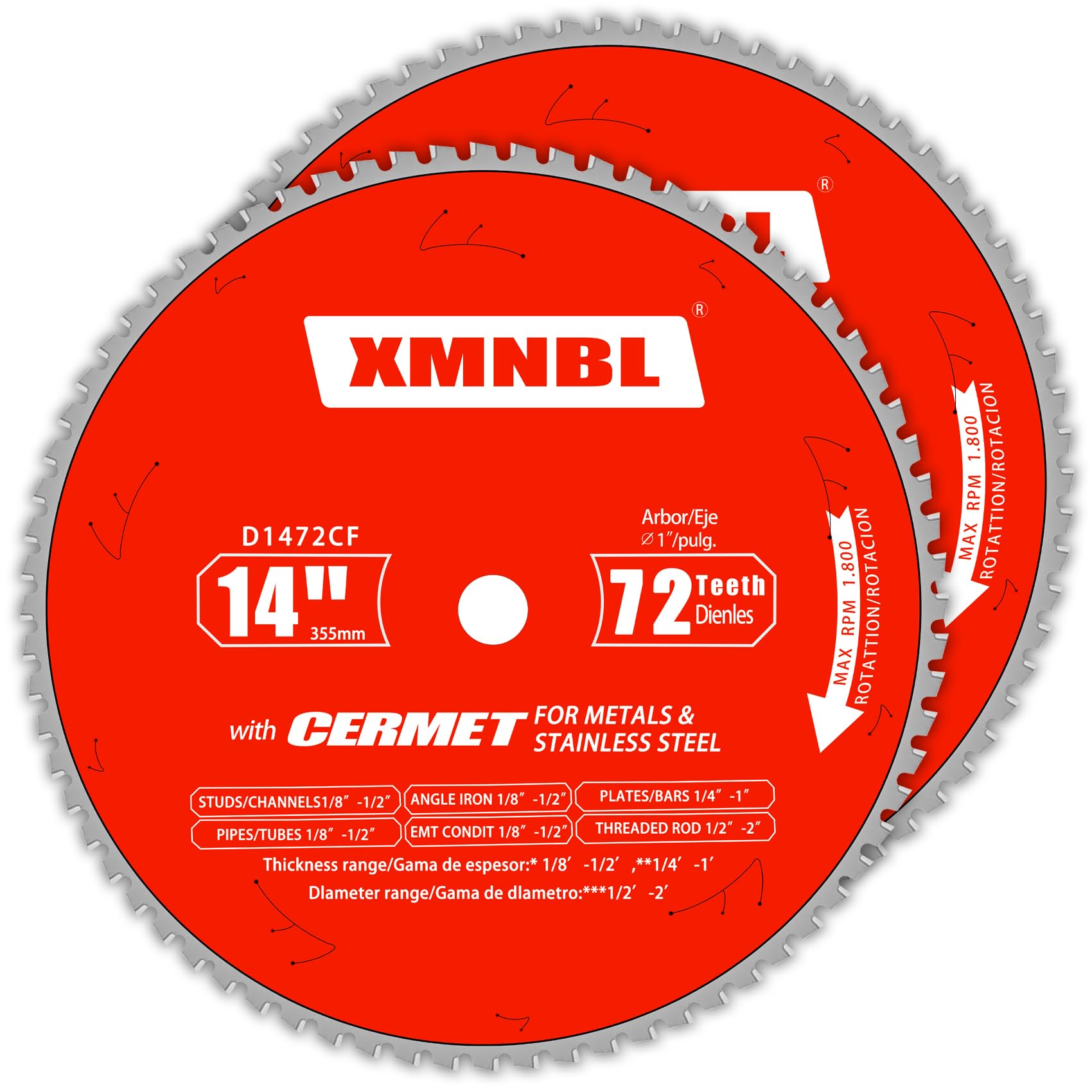 Xmnbl 14 Inch 72T Metal Chop Saw Blade,14 Inch Metal Saw. Cermet Carbide Metal Saw Blade,Pack of 2