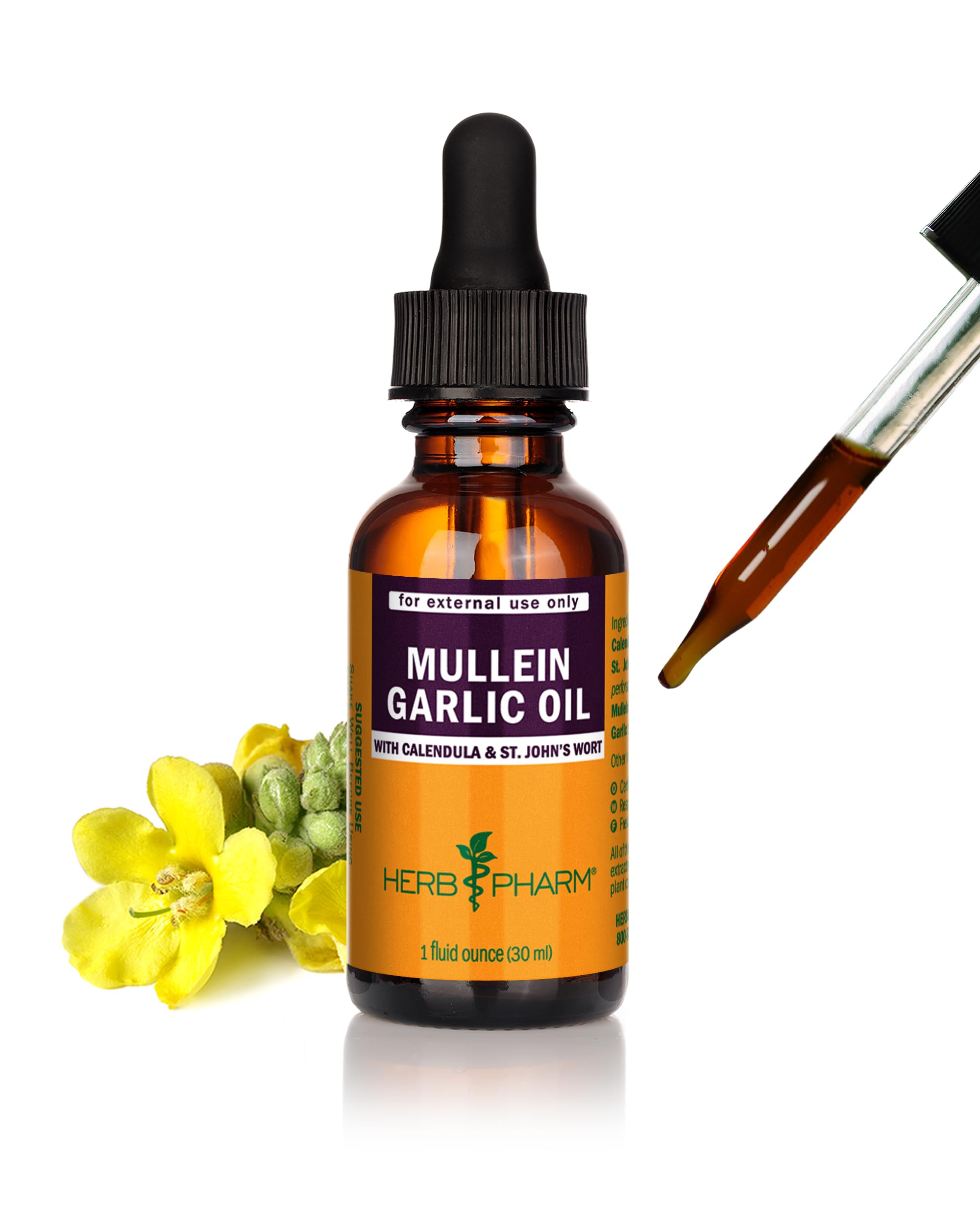 Herb PharmMullein Garlic Herbal Oil - Contains Calendula, Garlic, Mullein Flower, St. John's Wort, Olive Oil, 1 Ounce