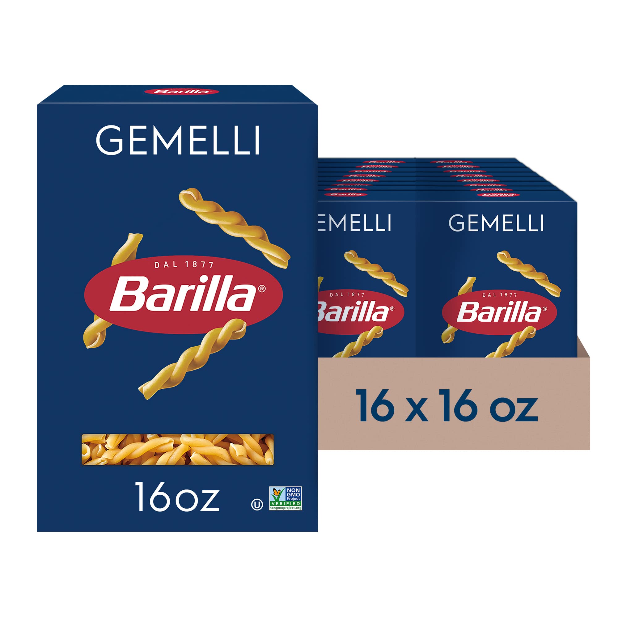 BarillaGemelli Pasta, 16 oz. Box (Pack of 16) - Non-GMO Pasta Made with Durum Wheat Semolina - Kosher Certified Pasta