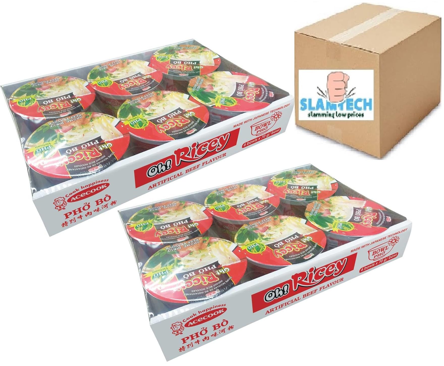 Ricey Pho Noodles Beef Flavour 70g (Pack of 12) Boxed Slamtech