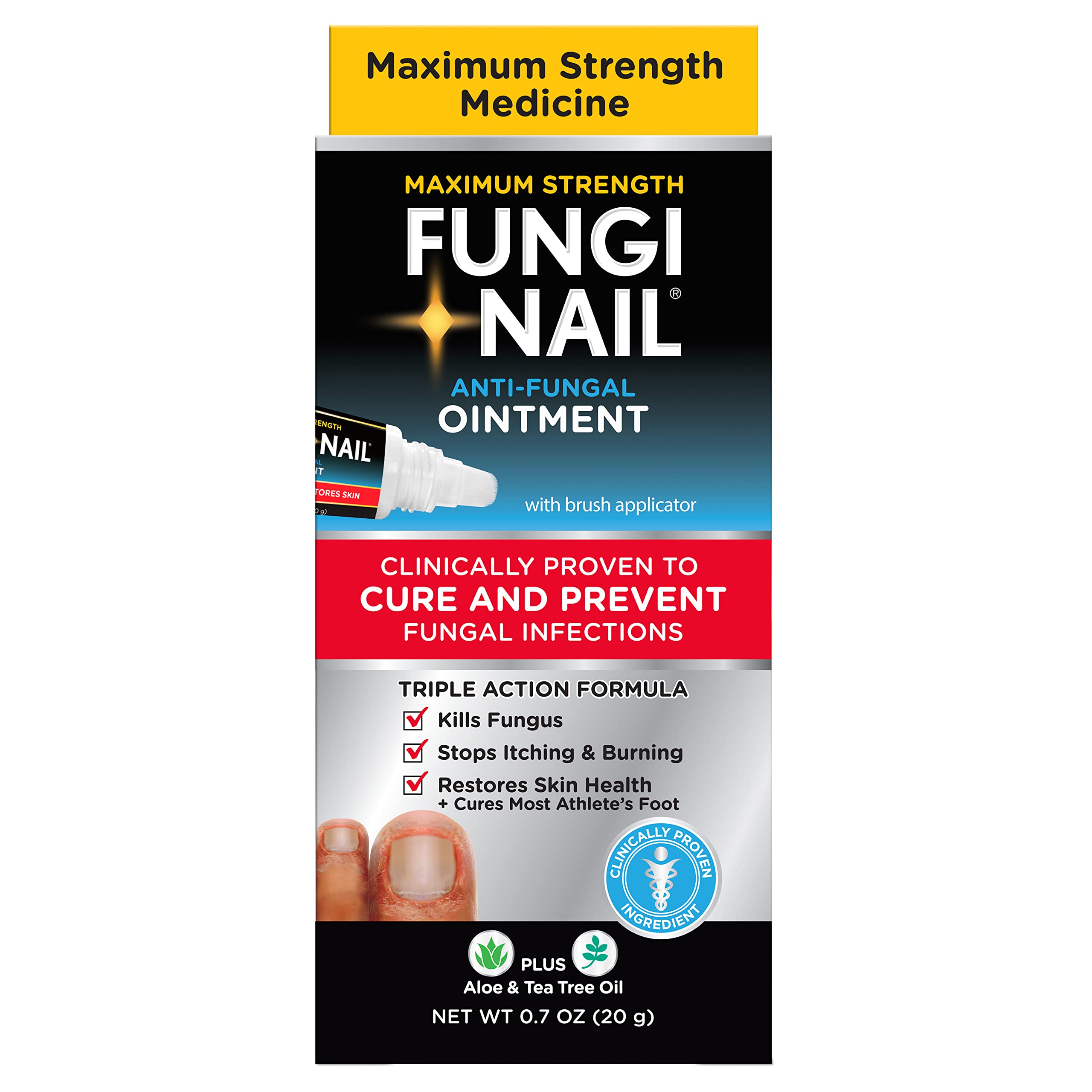 Fungi Nail Anti-Fungal Ointment, Kills Fungus That Can Lead to Nail & Athlete’s Foot with Tolnaftate & Clinically Proven to Cure Infections, Natural Color, 0.7 Fl Oz