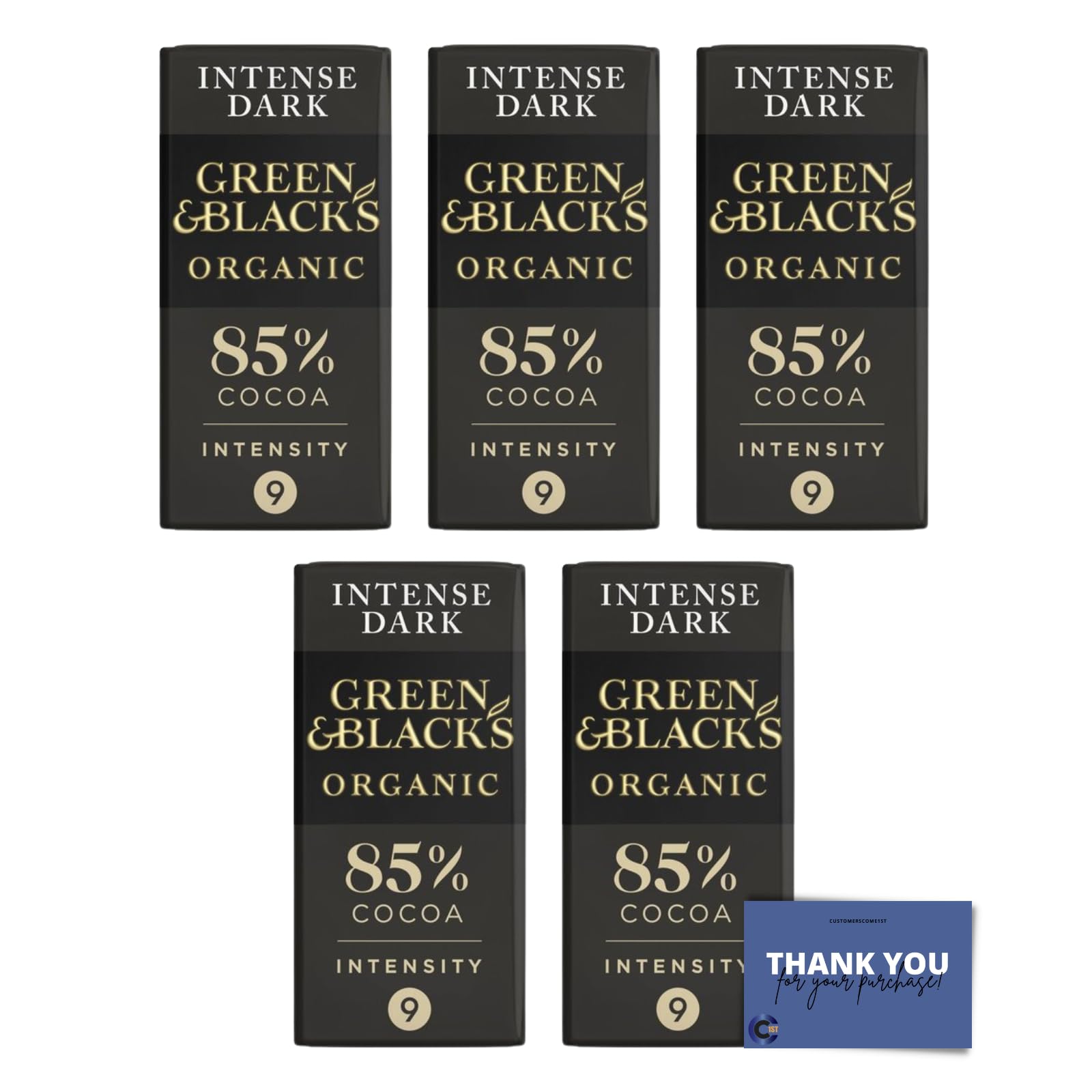 Green & Black's Organic 85% Dark Chocolate Bar 90g- Pack of 5, Total 450g, Indulge in Rich and Intense Flavours