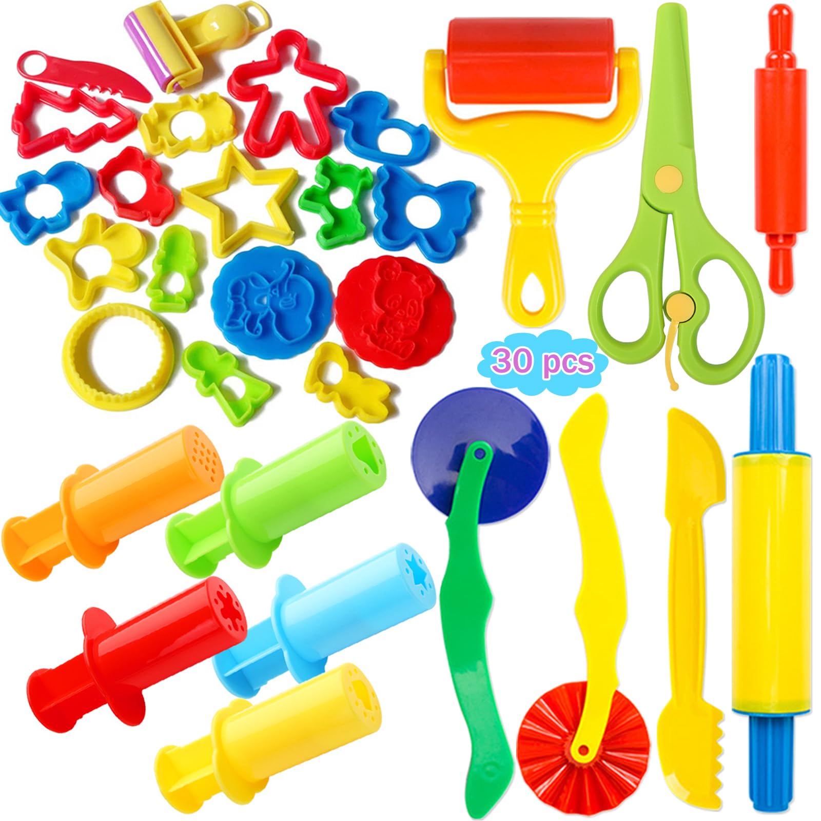 Play Dough Tools Set for Kids 30 PCS Playdough Toys Accessories with Dough Molds Cutters Extruder Scissors for Girls Boys