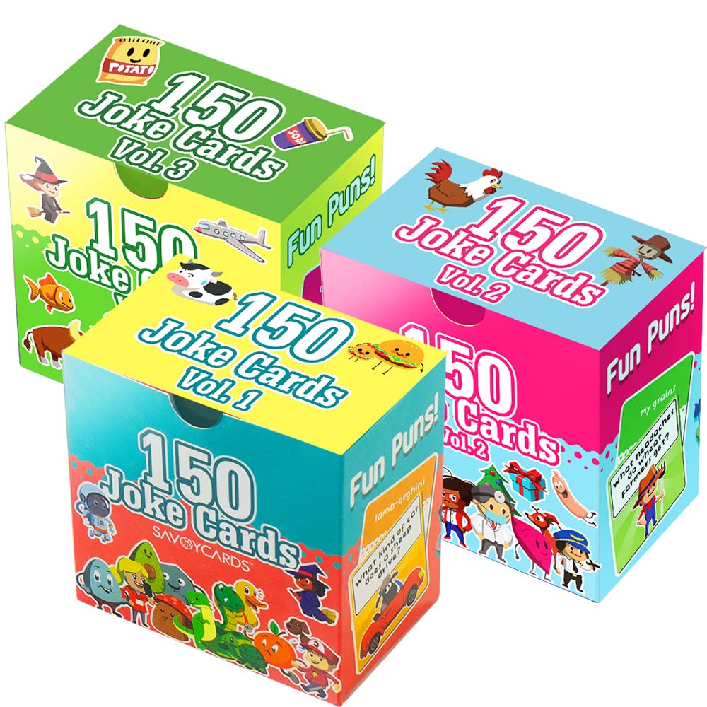 450 Joke Cards for Kids - Lunch box Notes for Kids - Inspirational Motivational Cards for Children - Jokes and Puns for Boys and Girls - Great for Parties, Schools, Bake Sales, Picnics