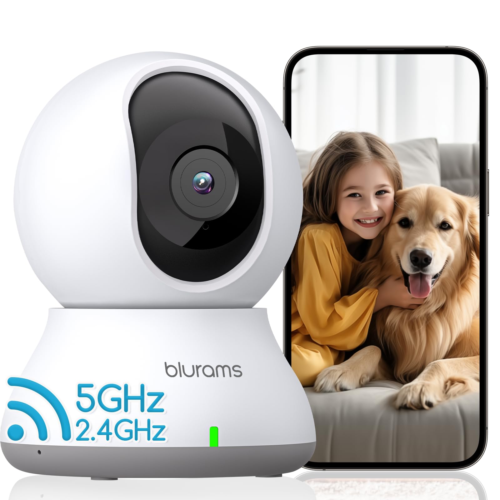 blurams Indoor Security Camera, 2K Pet Camera, 5GHz/2.4GHz Dual-Band, PTZ Dog Camera with Phone App, 360° Cameras for Home Security, 2-Way Audio, Motion Tracking, Night Vision, Siren, Cloud&SD