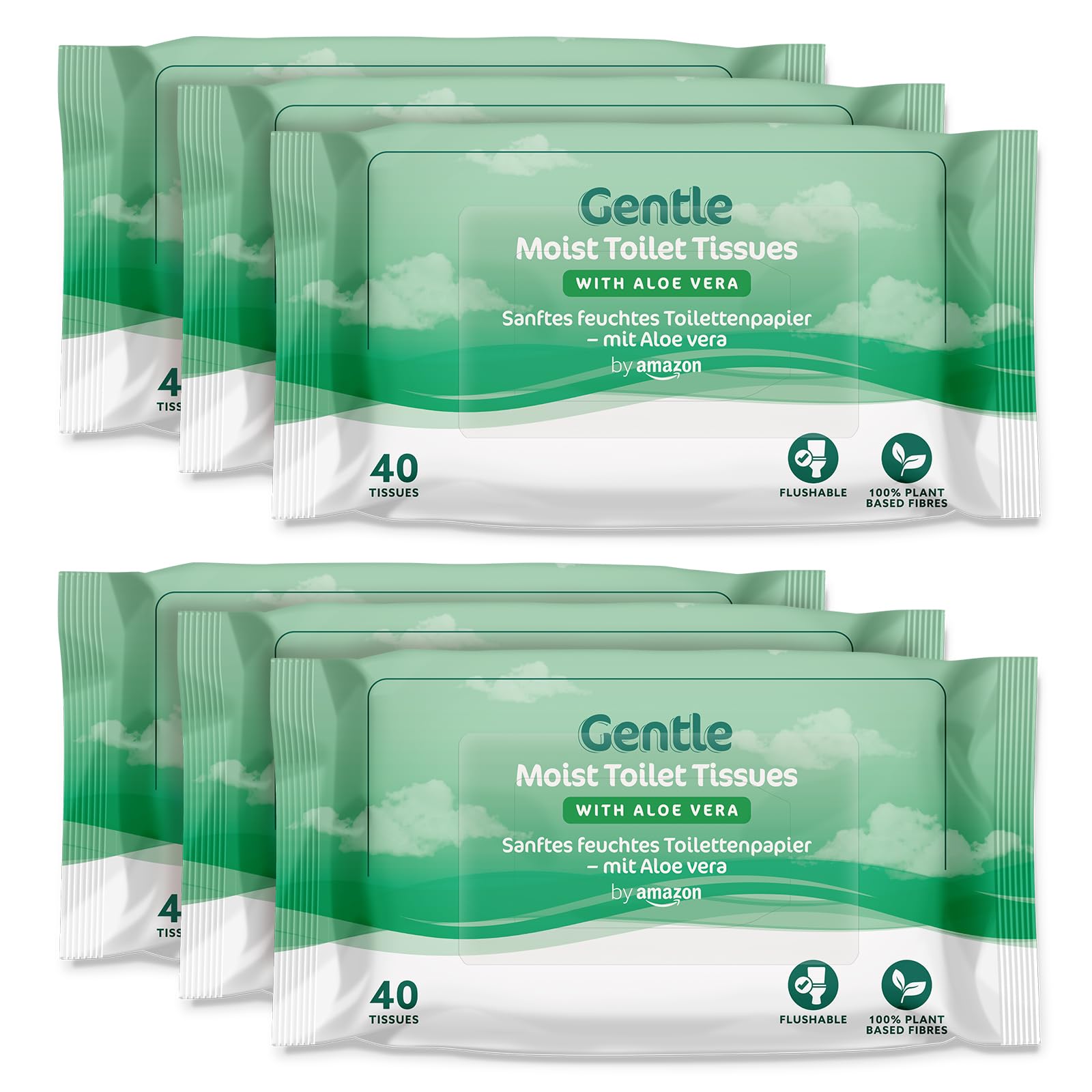 by Amazon Gentle Moist Toilet Tissues with Aloe Vera, Flushable, 240 Count (6 Packs of 40 sheets) (Previously Presto!)